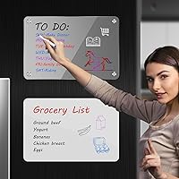 Vista 7 de Pizarra magnética acrílica de borrado en seco para refrigerador, paquete de 2 calendarios magnéticos de acrílico transparente y pizarra blanca