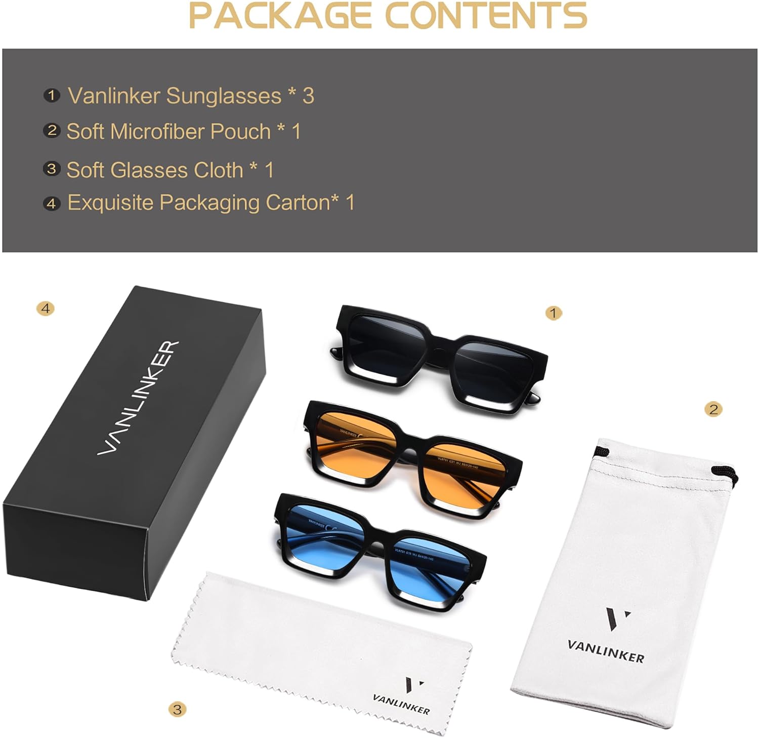 VANLINKER Thick Square Sunglasses for Men Women Retro Chunky Rectangle Shades UV400 Protection VL9731