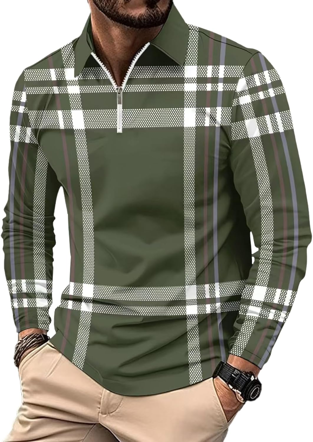 DEEX Men's Long Sleeve Polo Shirts 2025 Fashion Casual Polo T Shirt Slim Fit Shirt Collared Office Work Golf Polo Shirt