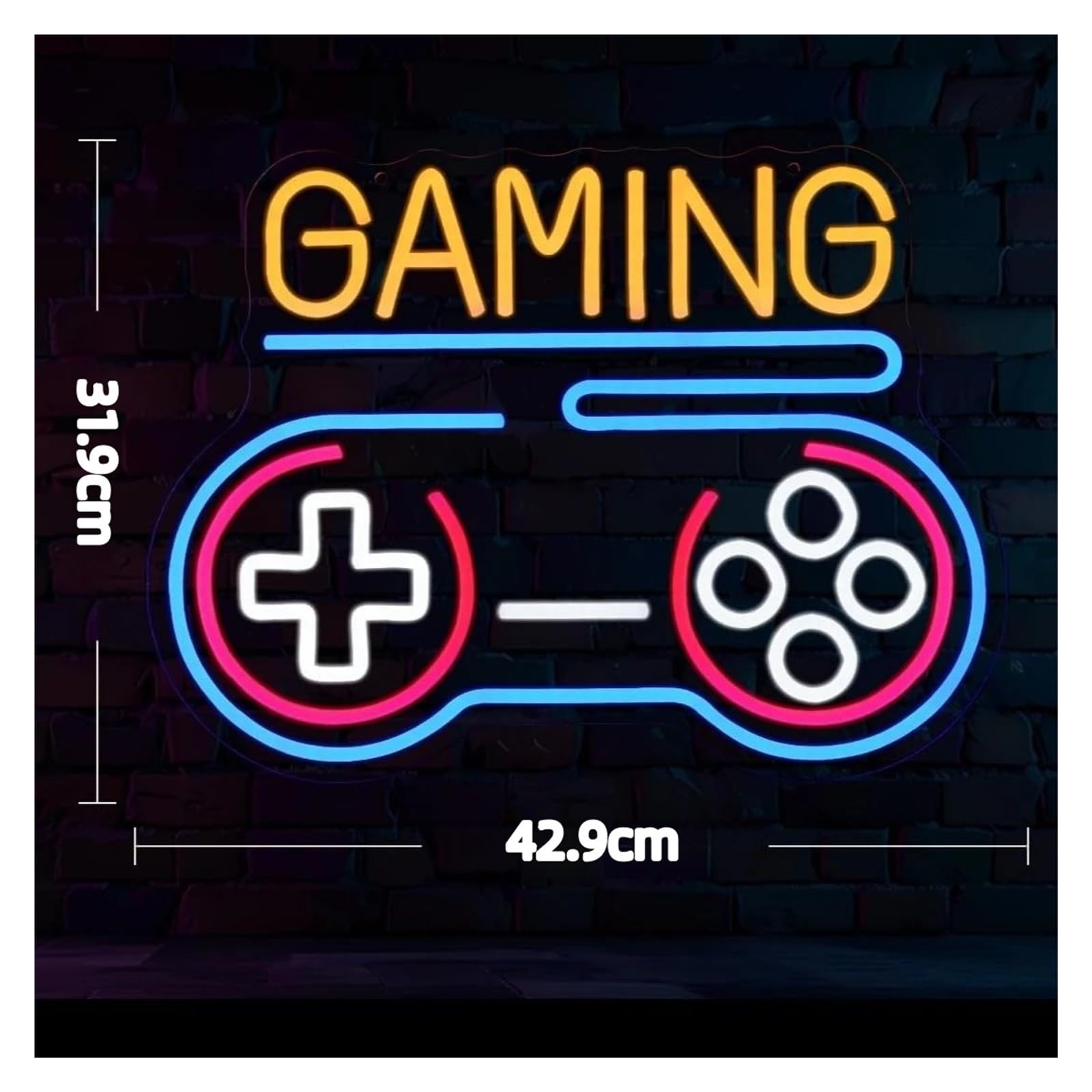 Wiszące neony artystyczne Neon Gaming Gamepad LED Z Podświetleniem Ściemnialnym Do Domu, Pokoju Dziecięcego, Salonu Gier, Sklepu, Klubu Graczy, Dekoracja 42.9cmx31.9cm