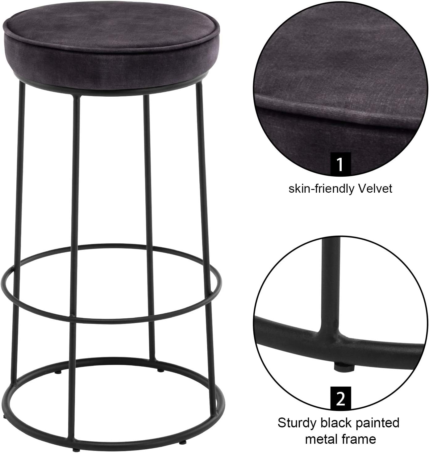 DUHOME Bar Stools Set of 2, Bar Stool Kitchen Stool, Modern Counter Height Bar Stools Breakfast Dining Chairs Counter Stool 28 Inches Black