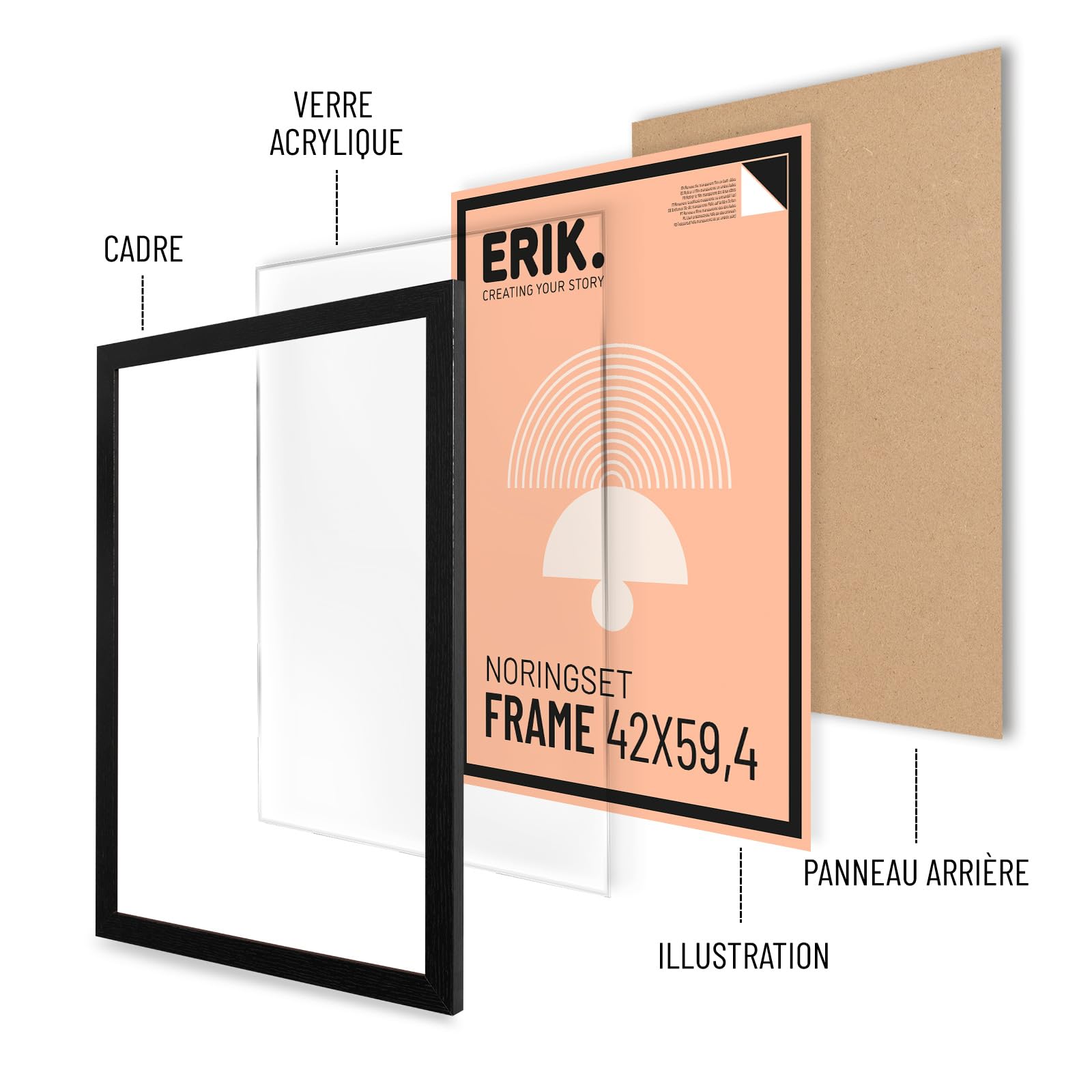 Cadre Photo A2 Grupo Erik - 42x59,4 Cm, Bois MDF Noir, Pour Affiches Et Posters