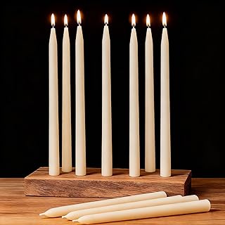 10 Pack White Pure Beeswax Taper Candles 12-Inch, Unscented with Cotton Wicks - Air Purifying, Recyclable Paper Box.