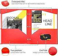 Vista 3 de Carpetas plásticas de alta resistencia con bolsillo frontal transparente - 6 unidades, carpetas de 3 bolsillos con 3 agujeros para archivadores de 3