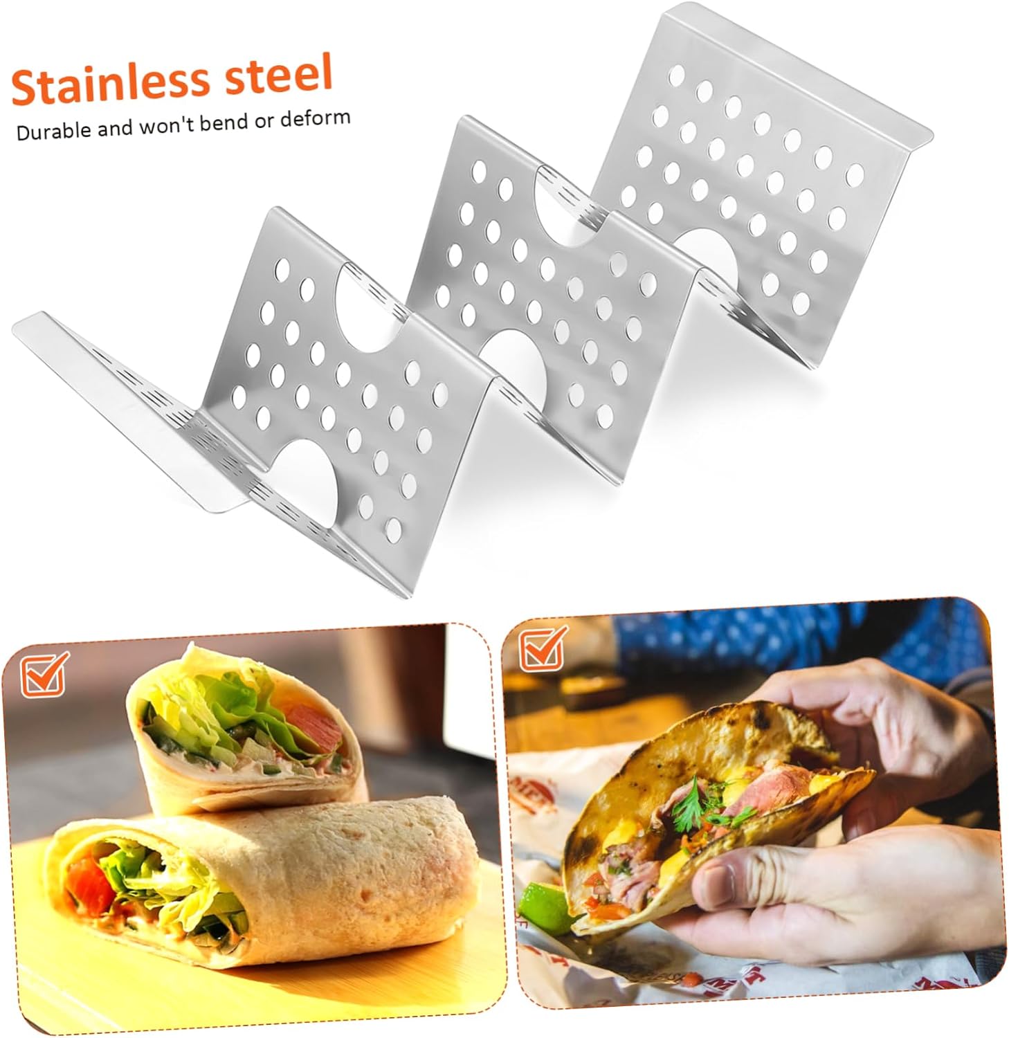 8pcs Stainless Steel Taco Holders Taco Rack Decorative Supplies for Tortillas Burritos