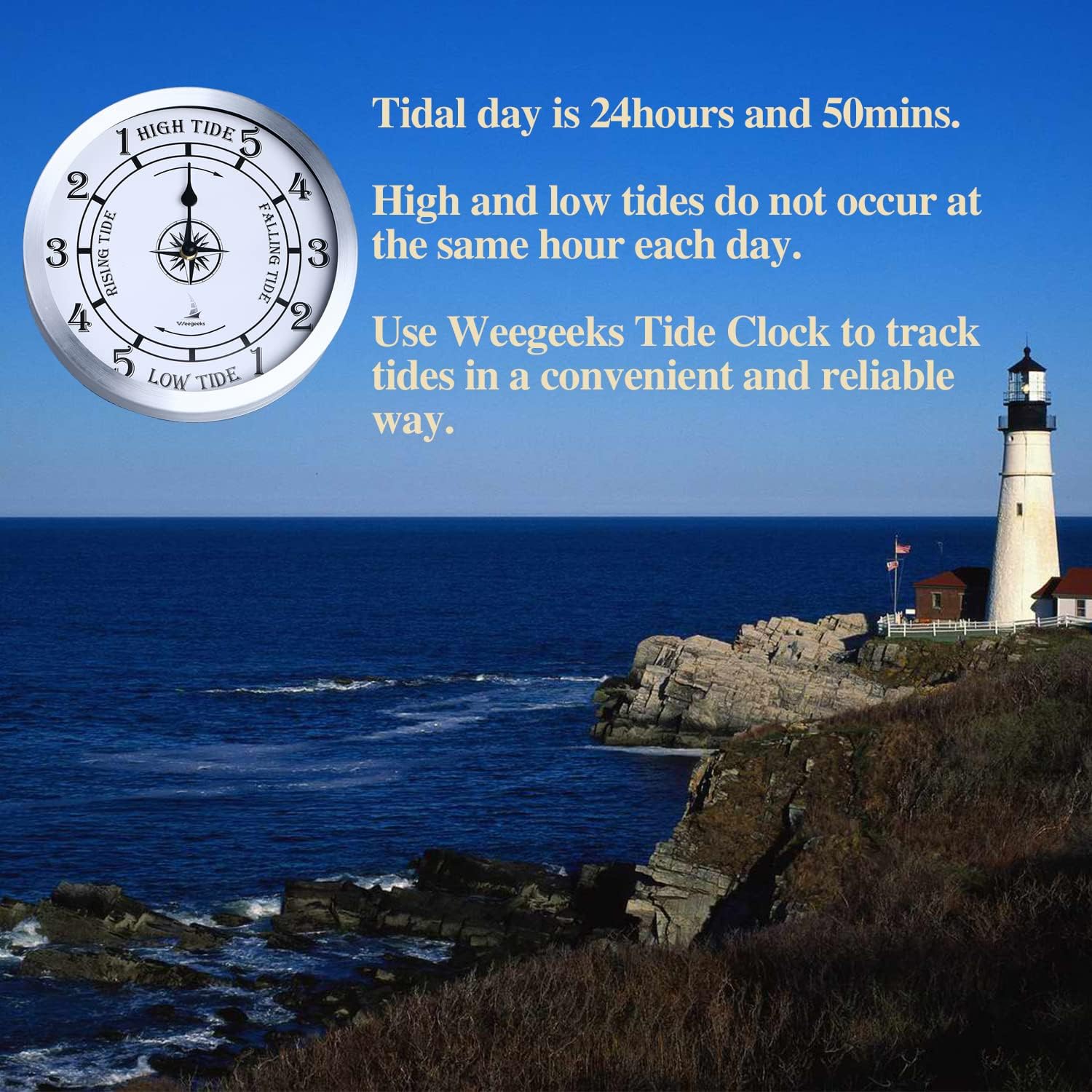 Nautical Clock, 10 Inch Tide Clock, Aluminum, Silver, Wall Mount, Battery Powered, Silent