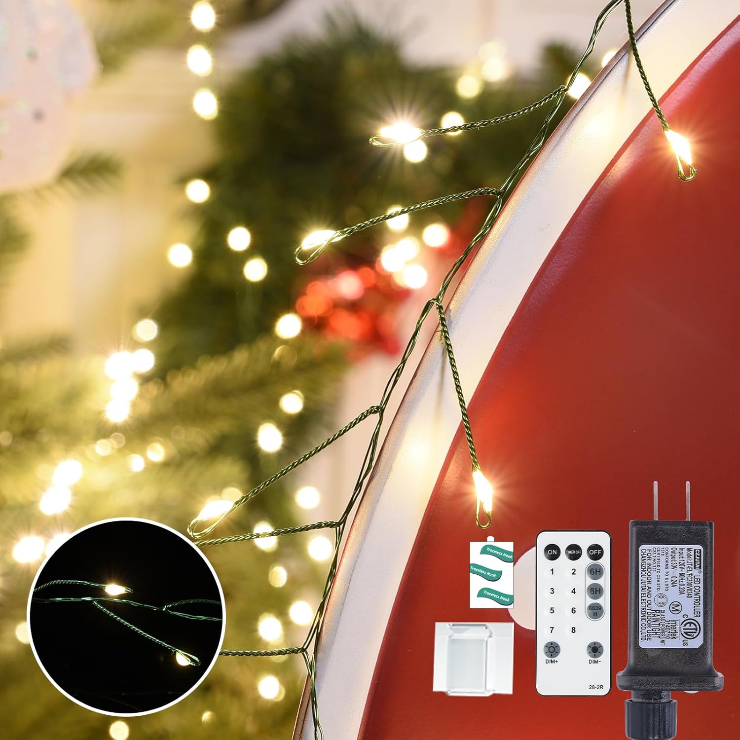 Fairy Lights Plug in 32.8Ft 500LED Warm Christmas Firecracker Firefly Lights with Timer Waterproof Green Wire Remote Twinkle Cluster String Light for Bedroom Wreath Party Window Tree Decor