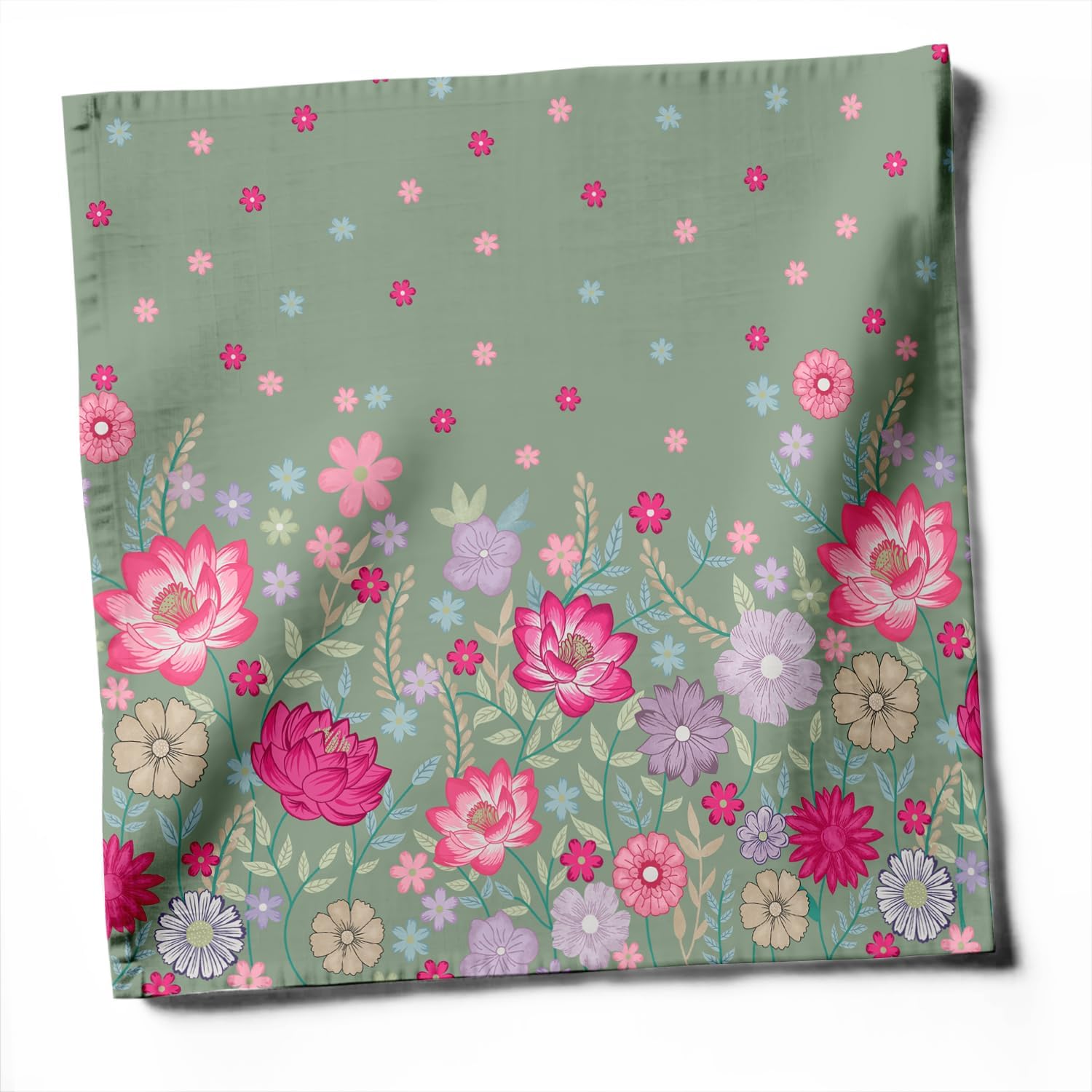 Designer Cotton Twill Napkins - Set of 12, 20-Inch, Floral Print, Durable & Absorbent Cloth Napkins for Dining, Parties, and Home Decor - Machine Washable