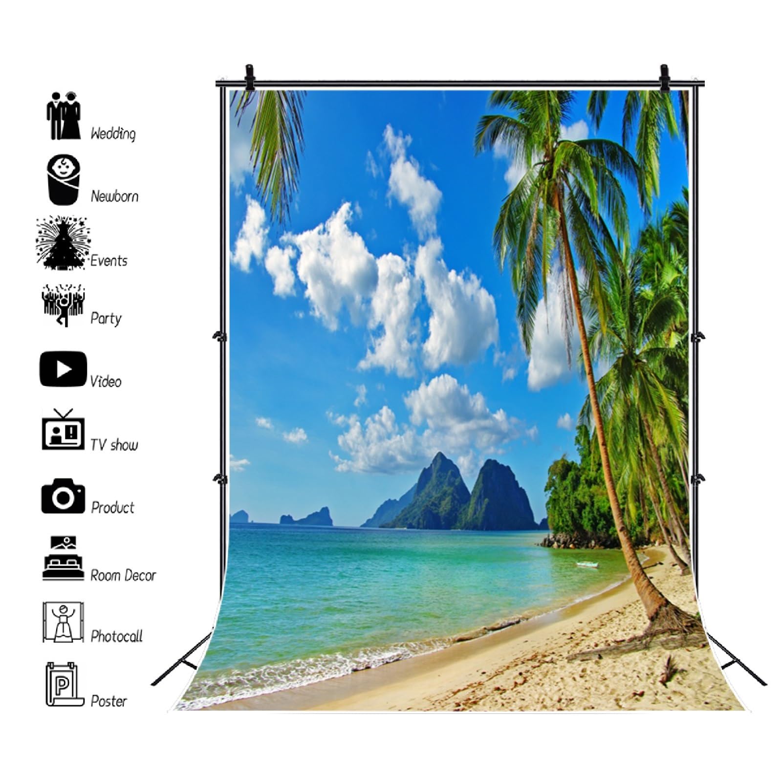 Toile Fond Photo Vinyle 2,5x2,5m – Plage Hawaii Ciel Bleu Nuages, Studio & Vidéo