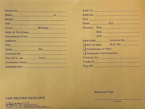 A Plus Archivadores de concesionarios de vehículos automotrices #19 sobre de registro de coche 500 unidades