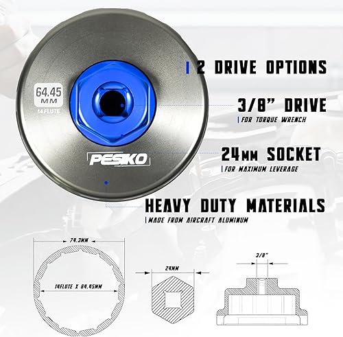 Miniatura 5 de PESIKO Llave de filtro de aceite de 14 flautas de 2.520 in para Toyota, Lexus y Scion, herramienta de extracción de filtro de aceite de aluminio