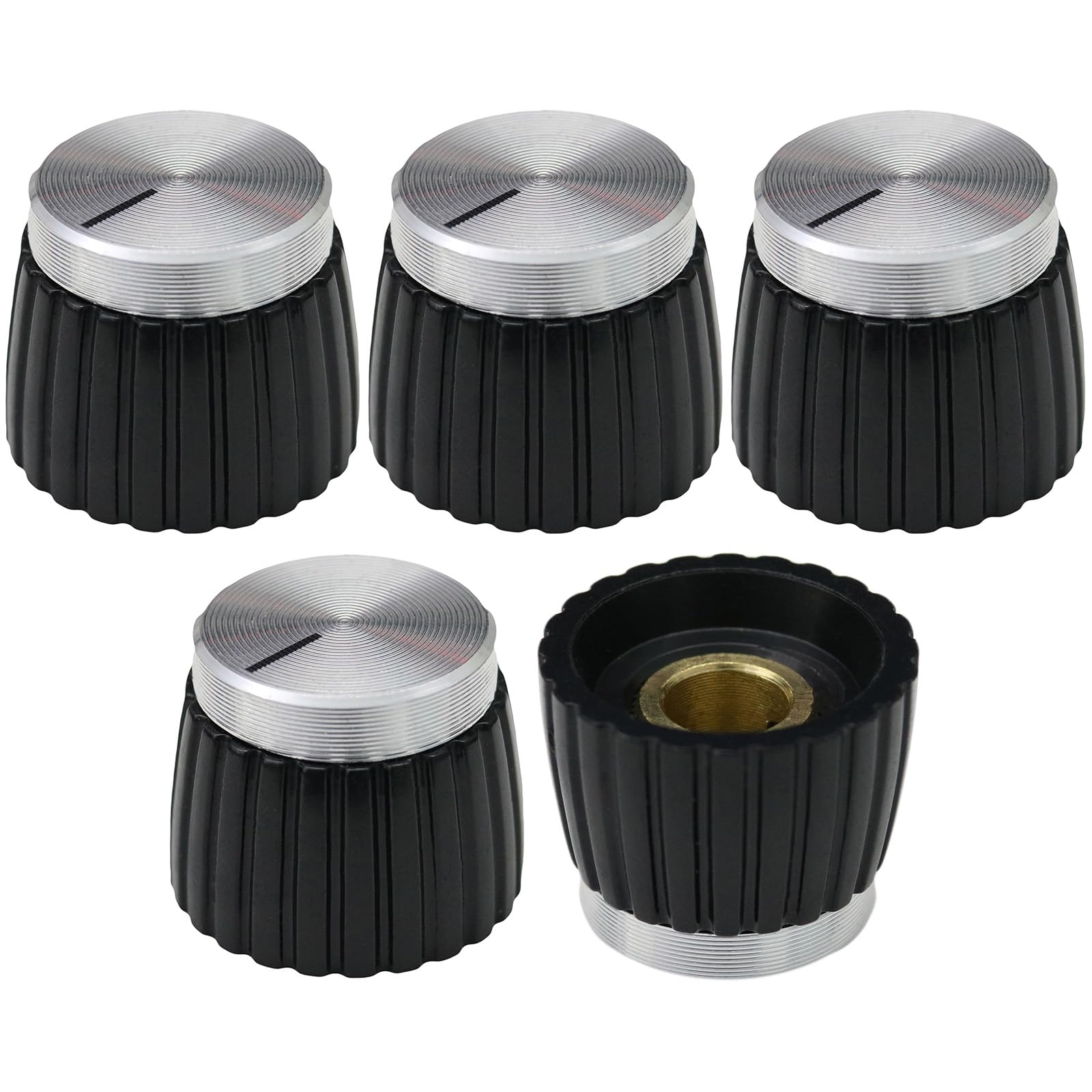6.4mm Round Hole Metal Cap Marshall Style Guitar Amplifier Control Knob Pack of 5 (Silver)