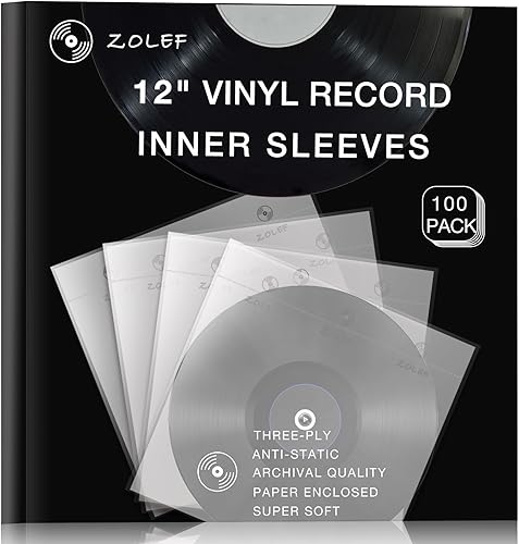 Fundas interiores de disco de vinilo, paquete de 100 unidades para 12 pulgadas Lp, 3 capas antiestáticas suaves funda interior con papel de archivo