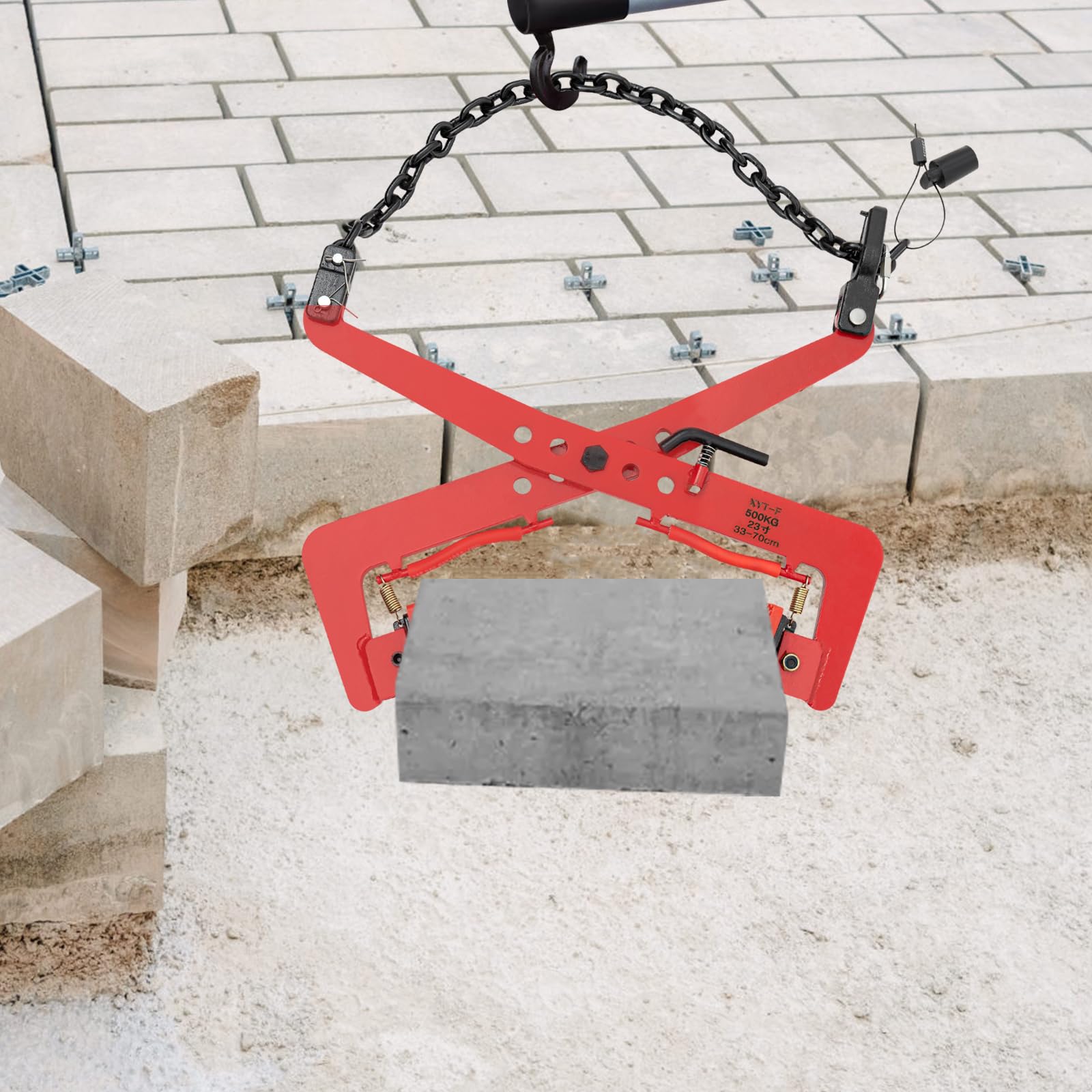 MINRS Versetzzange Bordsteinzange 500kg Hebezange Steinträger Hebevorrichtung Bordsteinträger Steingreifer Steinzange Pflastersteinzange Pflasterträger Palettenabzieher-Klemme (ROT)