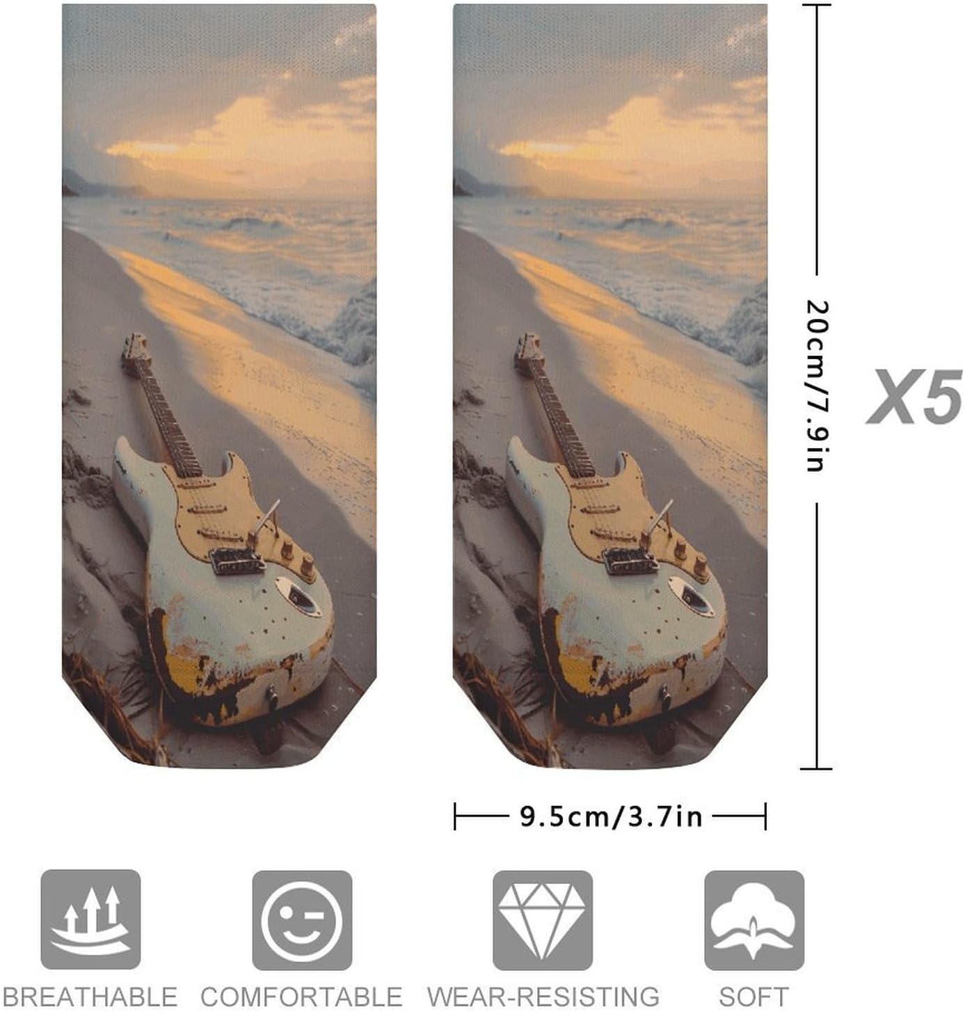 Guitar on The Beach Ankle Socks for Men Women 5 Pairs