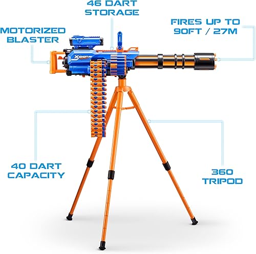 Miniatura 8 de Zuru XSHOT Insanity Gatling Blaster motorizado con soporte de trípode incluye 72 dardos