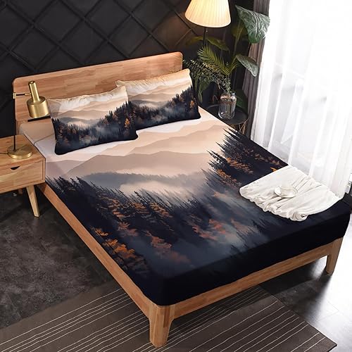 Miniatura 2 de Misty Forest - Juego de sábanas de tamaño Queen, sábanas de microfibra suave con bolsillo profundo y patrón sin arrugas, 4 piezas (1 sábana bajera,