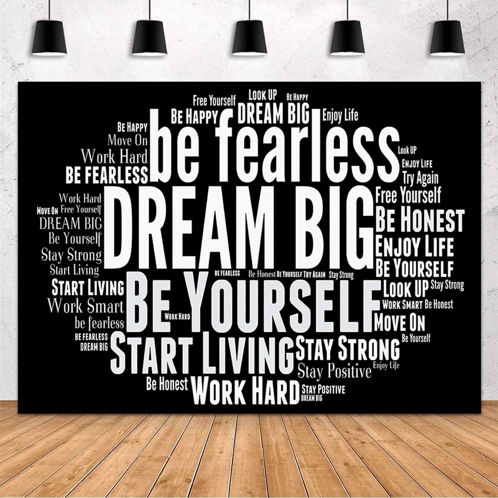 MEHOFOND Inspirational Photo Backdrop Positive Affirmations Words Sayings Wall Tapestry Motivational Photography Background Black and White Themed Birthday Party Decorations Banner for Classroom 7x5ft