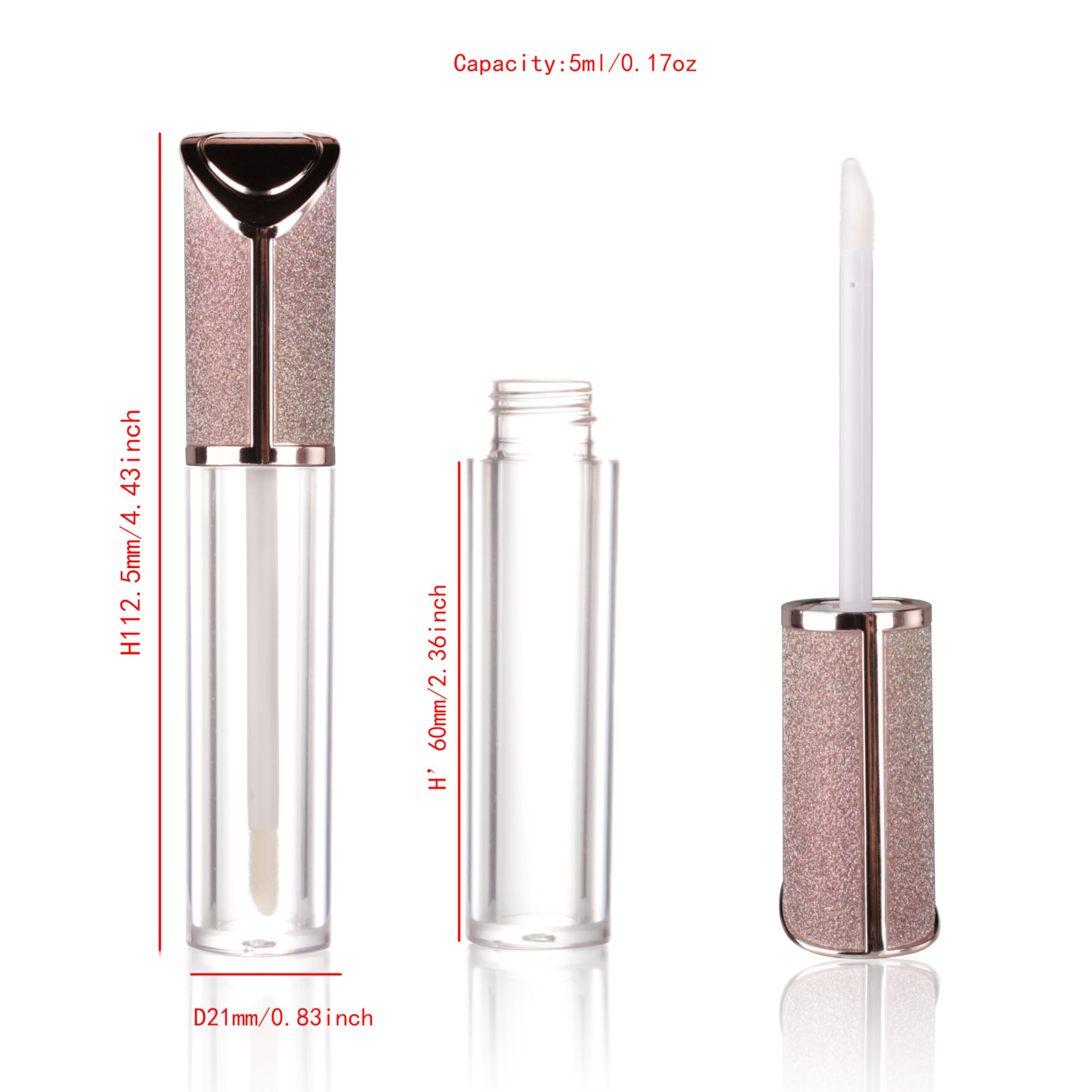 COSIDEA 15pcs Round Empty 5ml 0.17oz lip gloss tubes with wand and Gradient pink leather slope cap Lipgloss tube containers for lip oil packing