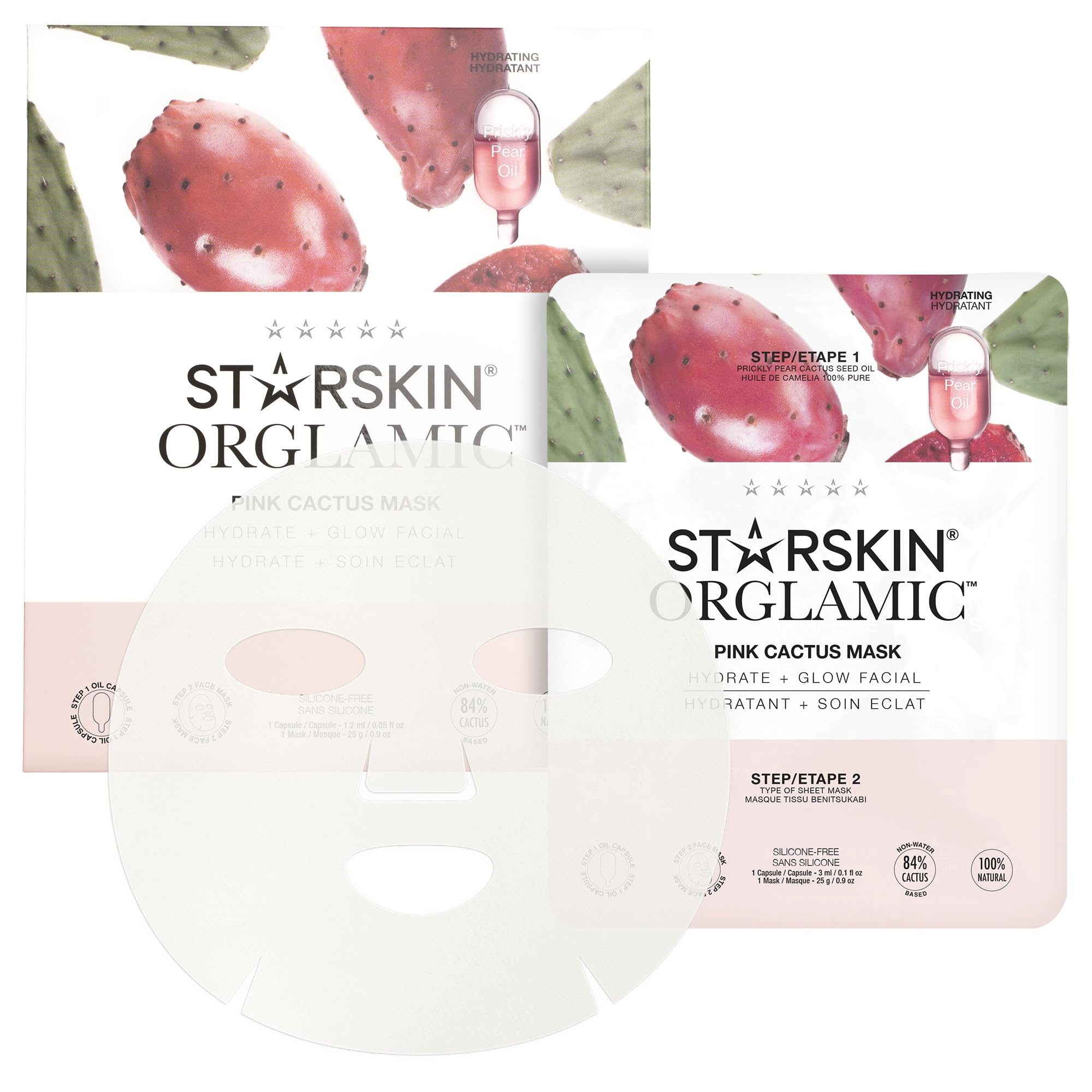 STARSKIN Pink Cactus 2-Step Sheet Mask 1x25g, Hydrating & Firming Face Mask for all Skin Types, Revitalizing and Nourishing with Tumeric and Camellia Oil, K Beauty Skincare