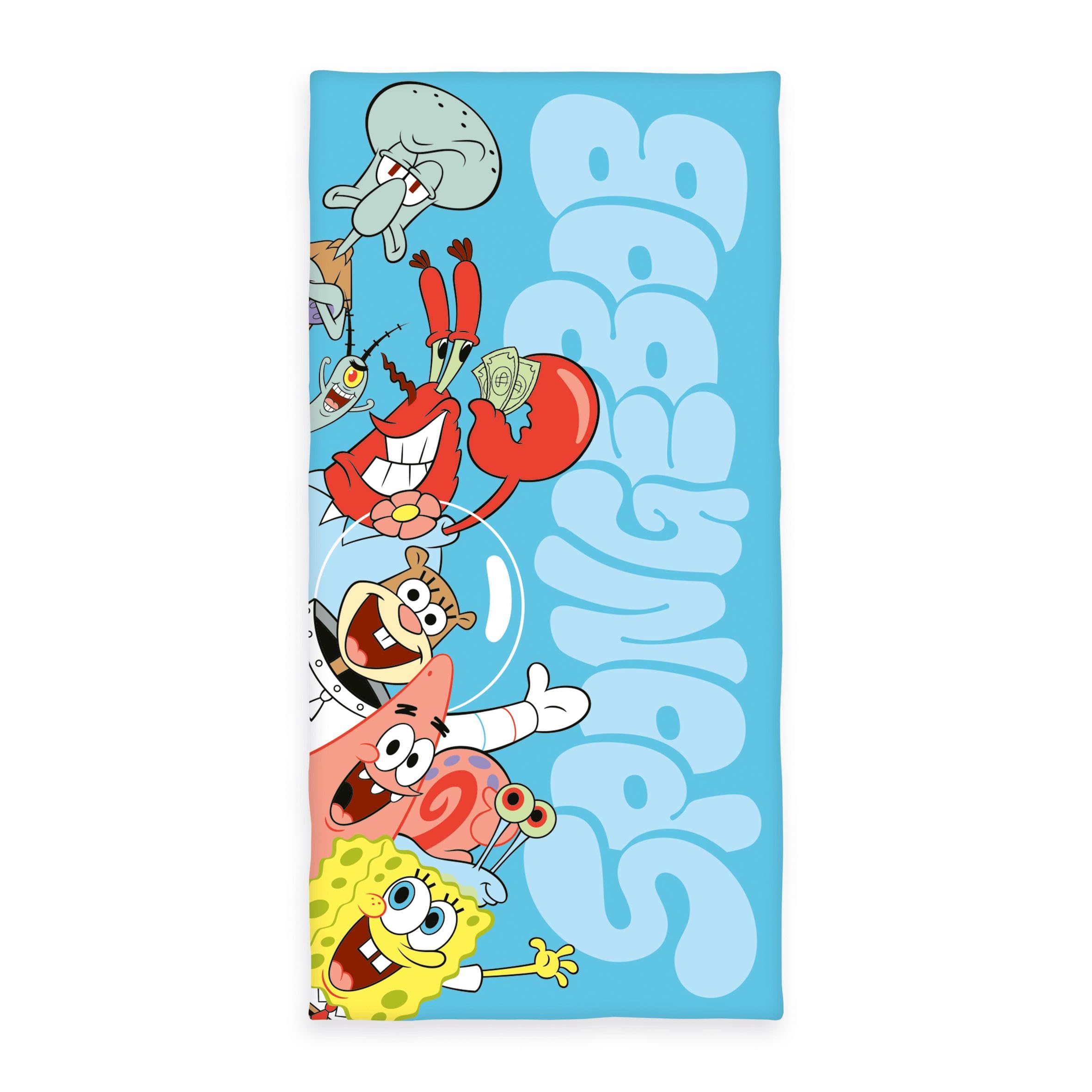 Herding Badetuch SpongeBob Schwammkopf, 75 x 150 cm, Kleines weiches Kinder-Handtuch für Bad und Strand, 100% Baumwolle