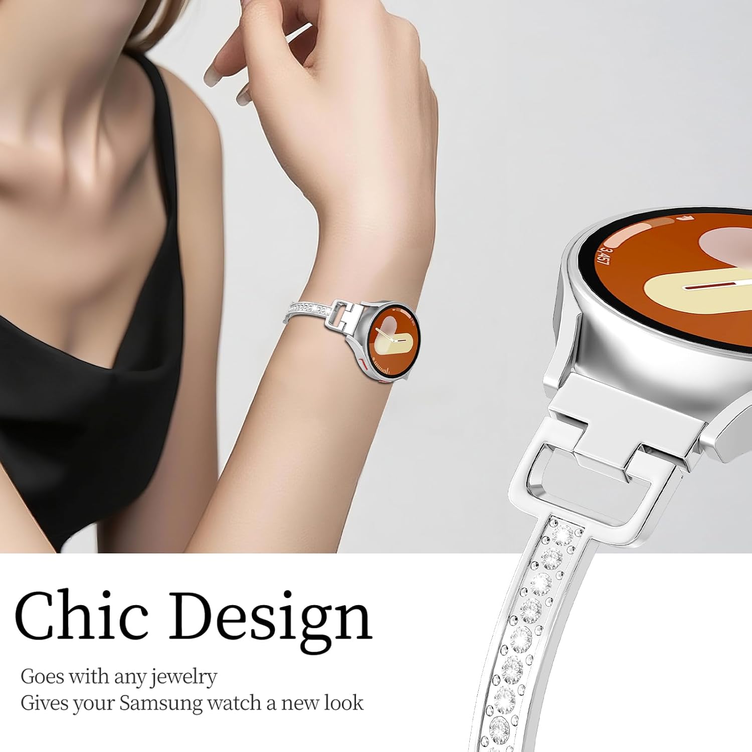 Bling Bracelet Women Bands Compatible with Samsung Galaxy Watch 8 40mm 44mm Classic 46mm Replacement Metal Wristbands - Image 3