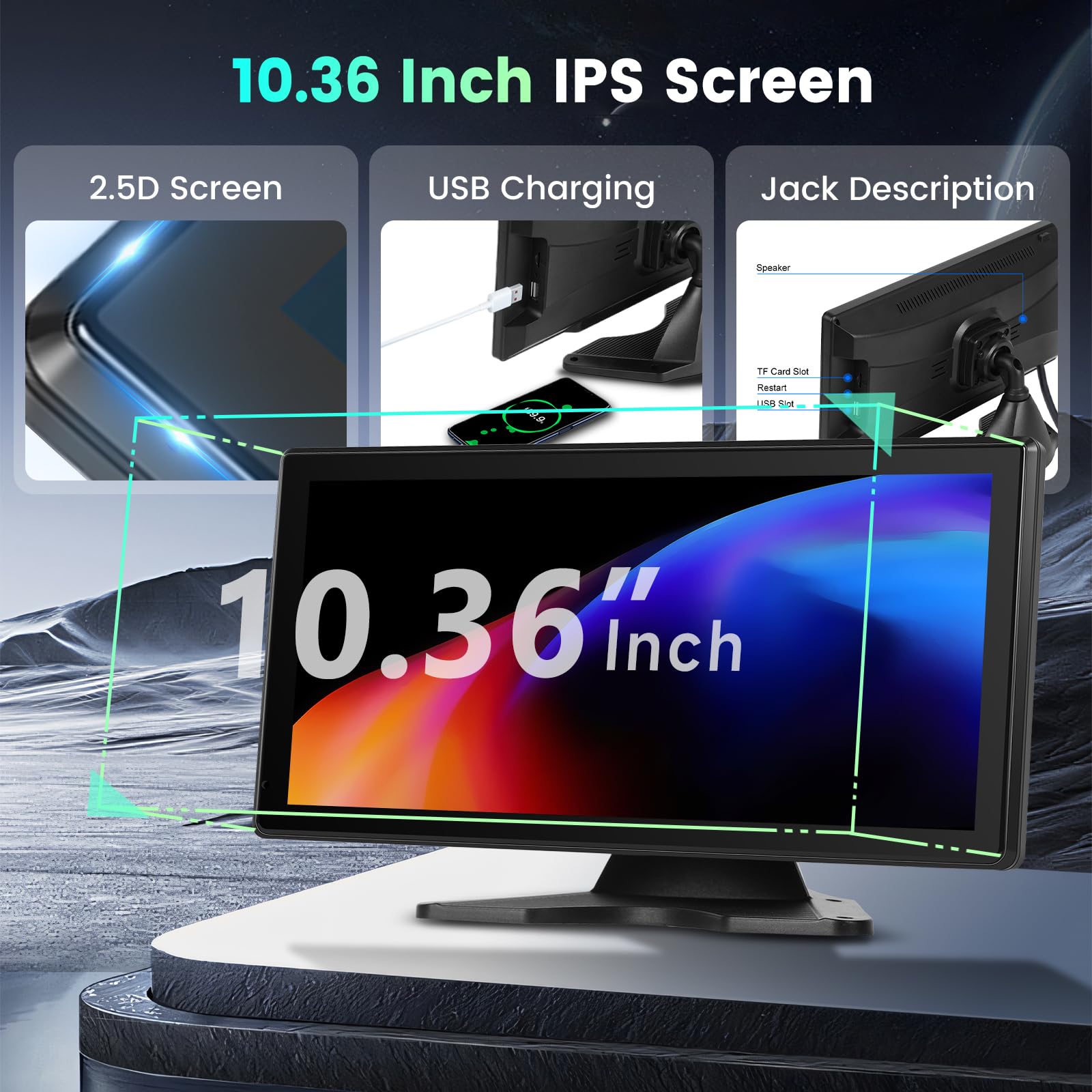 Hodozzy Rückfahrkamera Monitor 2 Kameras Wireless Carplay Android Auto,10,36 Zoll HD IPS Touch Screen Bildschirm,Tragbares Autoradio mit Bluetooth Mirrorlink Video-schleifenaufzeichnung FM AUX USB