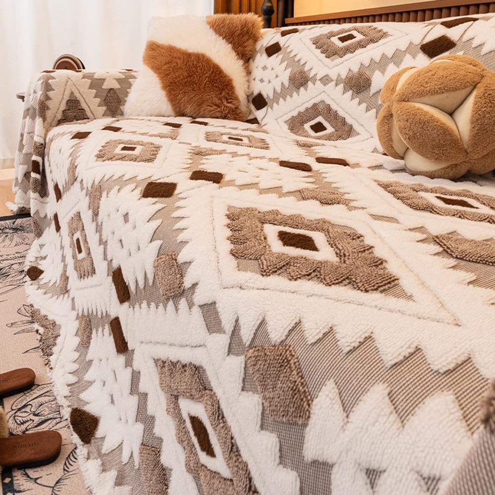 Funda de sofá de Felpa, Manta para sofá de Estilo Boho, Funda Sofa Lavable, Protector de Muebles para Perros y Mascotas(C,180x180cm)