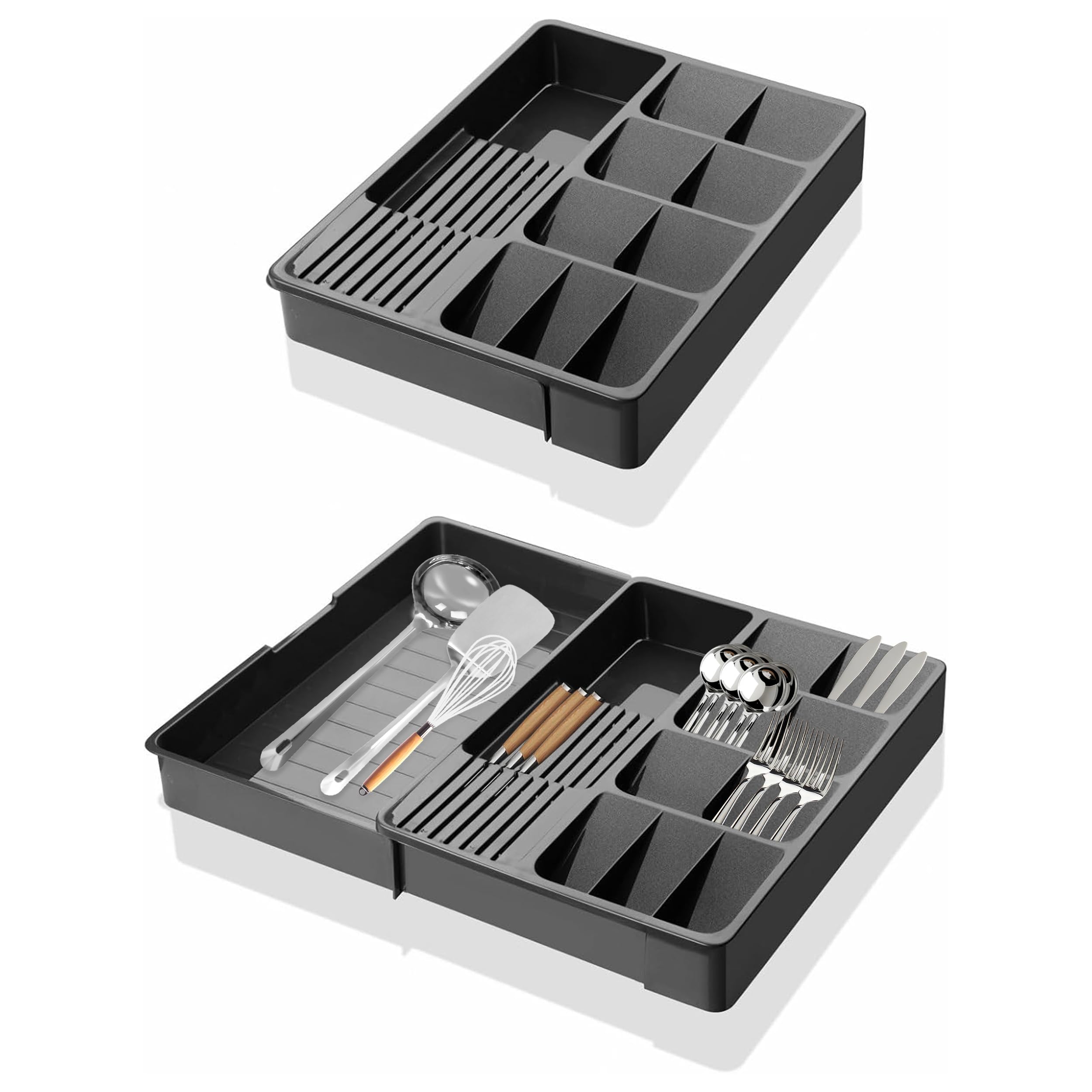 – Expandable Kitchen Drawer Organiser, Cutlery Tray, Plastic Flatware Storage Insert, Multipurpose Kitchen Organisation Solution
