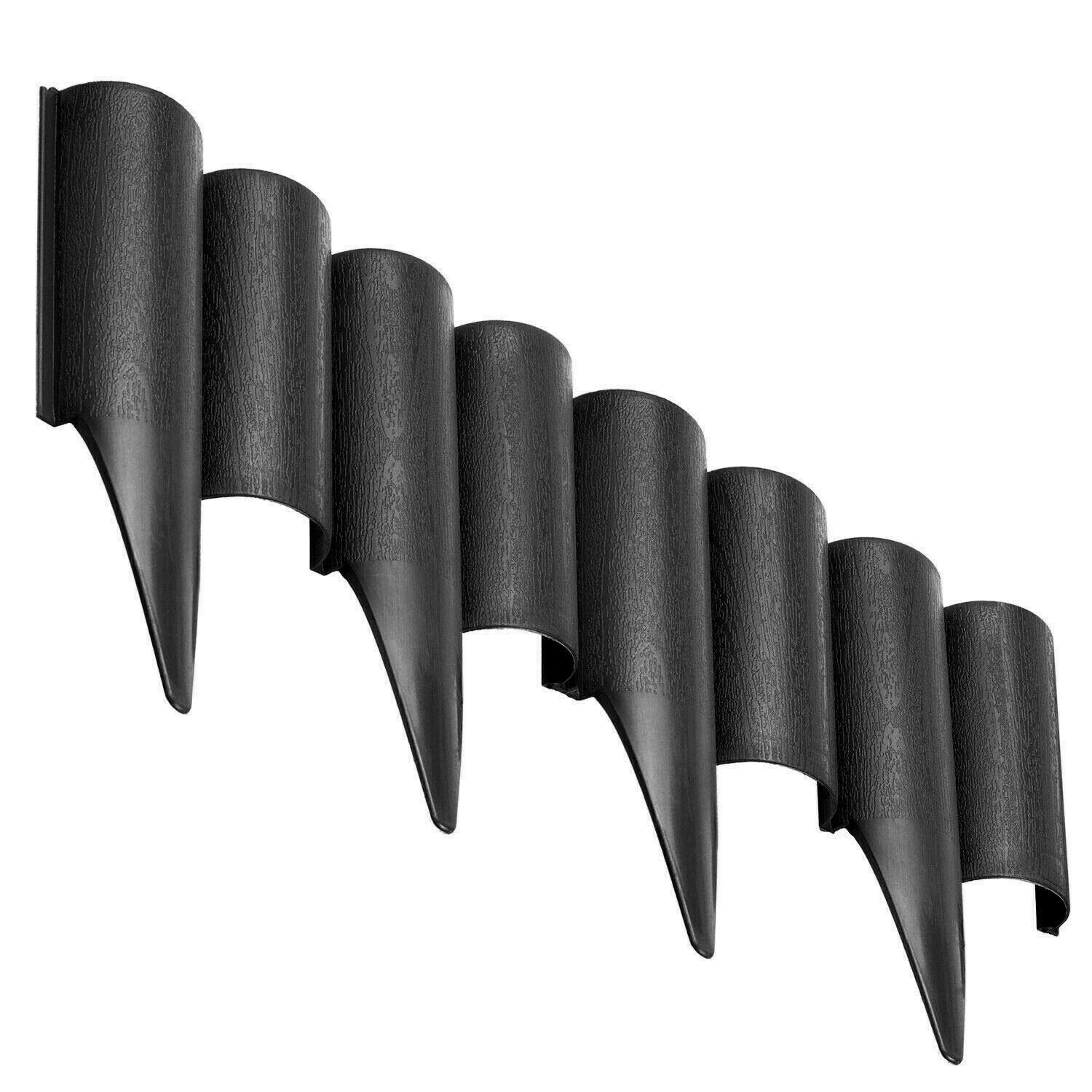 Black Lawn Edging Border Palisade - 2.5 metres / 8.2 ft Long - Garden Fencing with Wood Log Texture and Ground Stakes for Landscaping, Flower Beds, Patio, Lawn, Pavement Edge — view 3