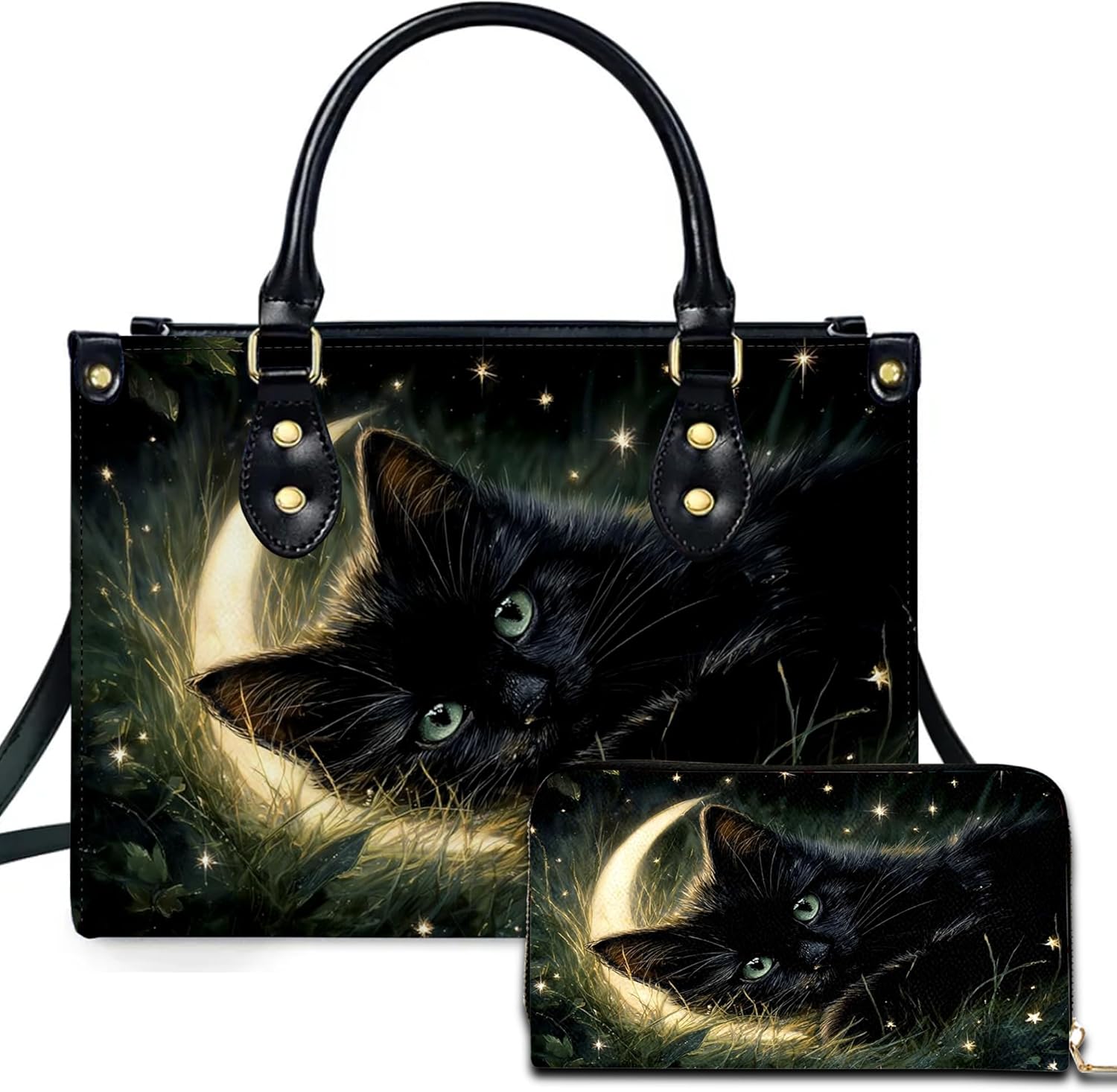 Black Cat Leather Bag – Vintage Cat Art Handbag, Stylish Animal-Themed Purse, Unique Gift for Cat Lovers
