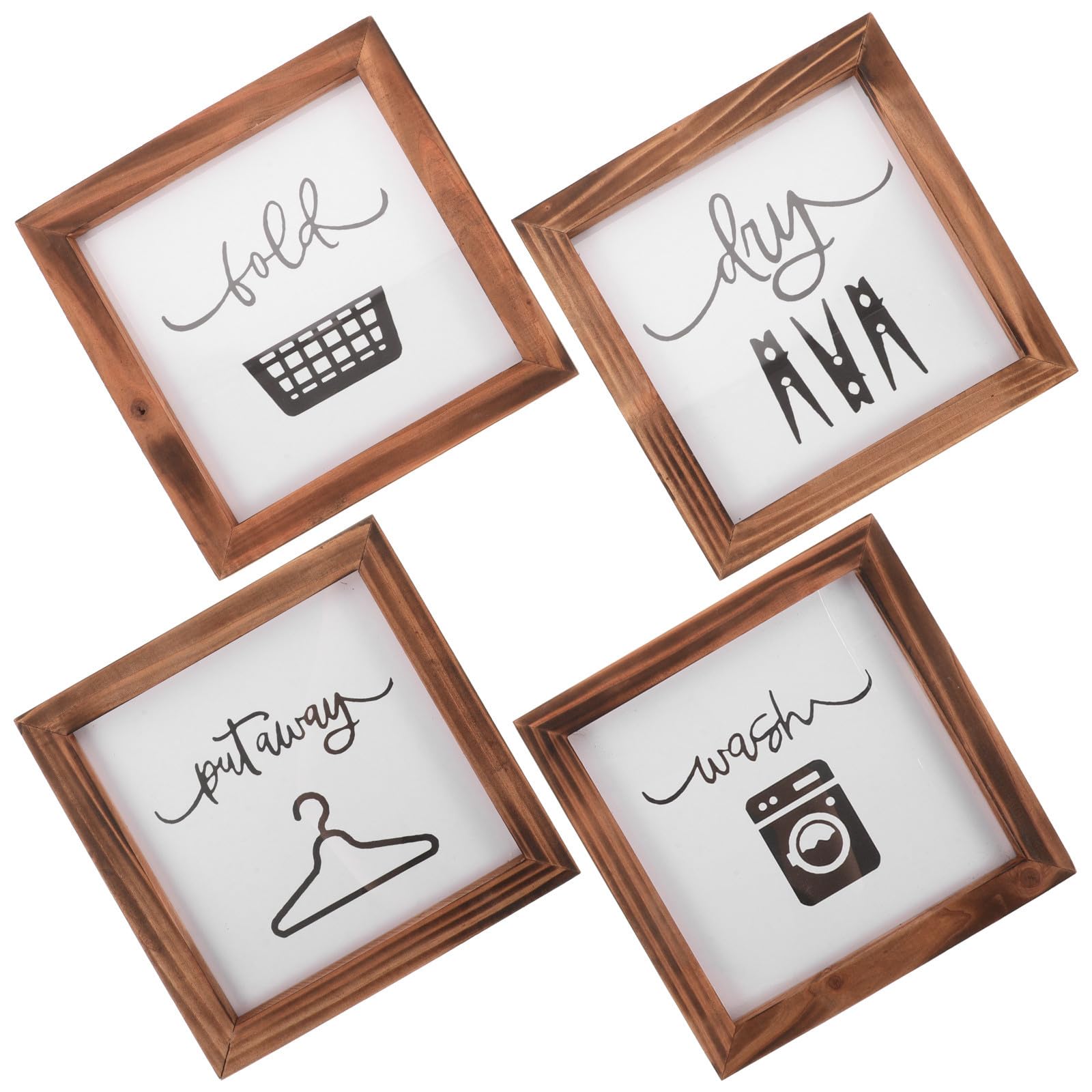 Support mural en bois rustique de buanderie avec décoration murale noire lot de 4