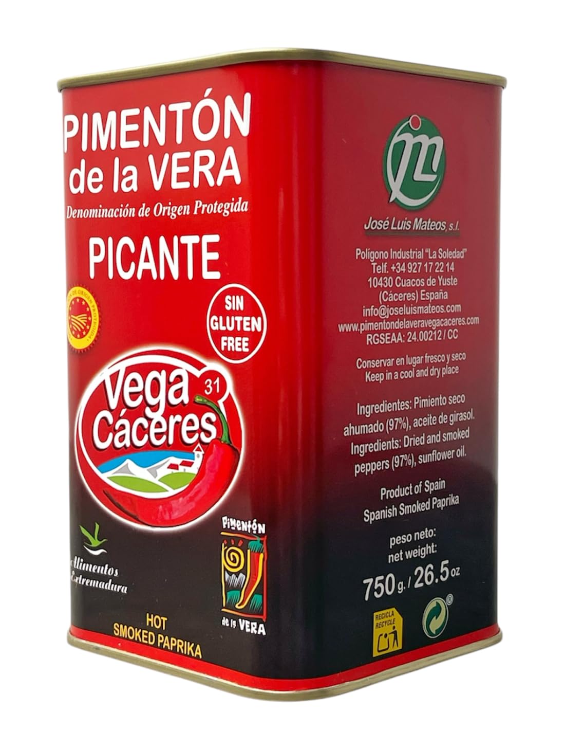 VEGA CACERES | Pimentón de la Vera Ahumado Picante Lata de 750 g.