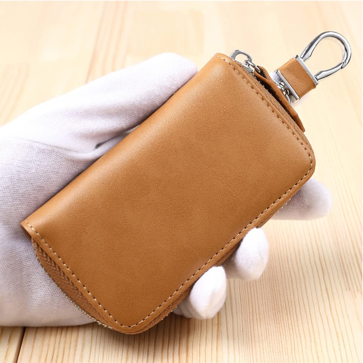 Skórzany samochód, pudełko na klucze， Skórzane etui na klucze z klamrą na kluczyki do samochodu dla mężczyzn 12,5 x 8 x 2,5 cm