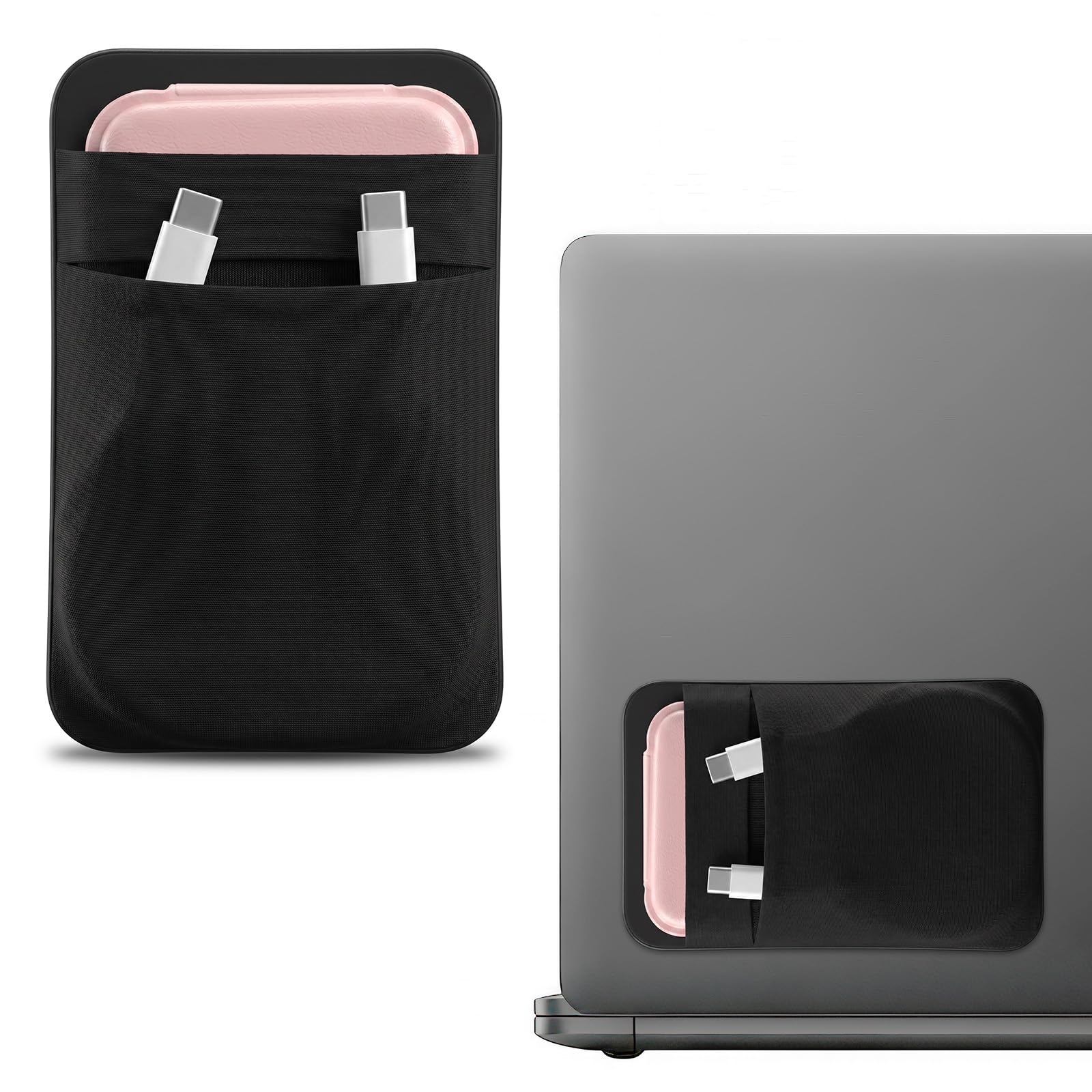 Uchwyt na dysk twardy do laptopa z 2 kieszeniami, samoprzylepny pokrowiec na dyski twarde SSD, zewnętrzny uchwyt na większość laptopów, czarny