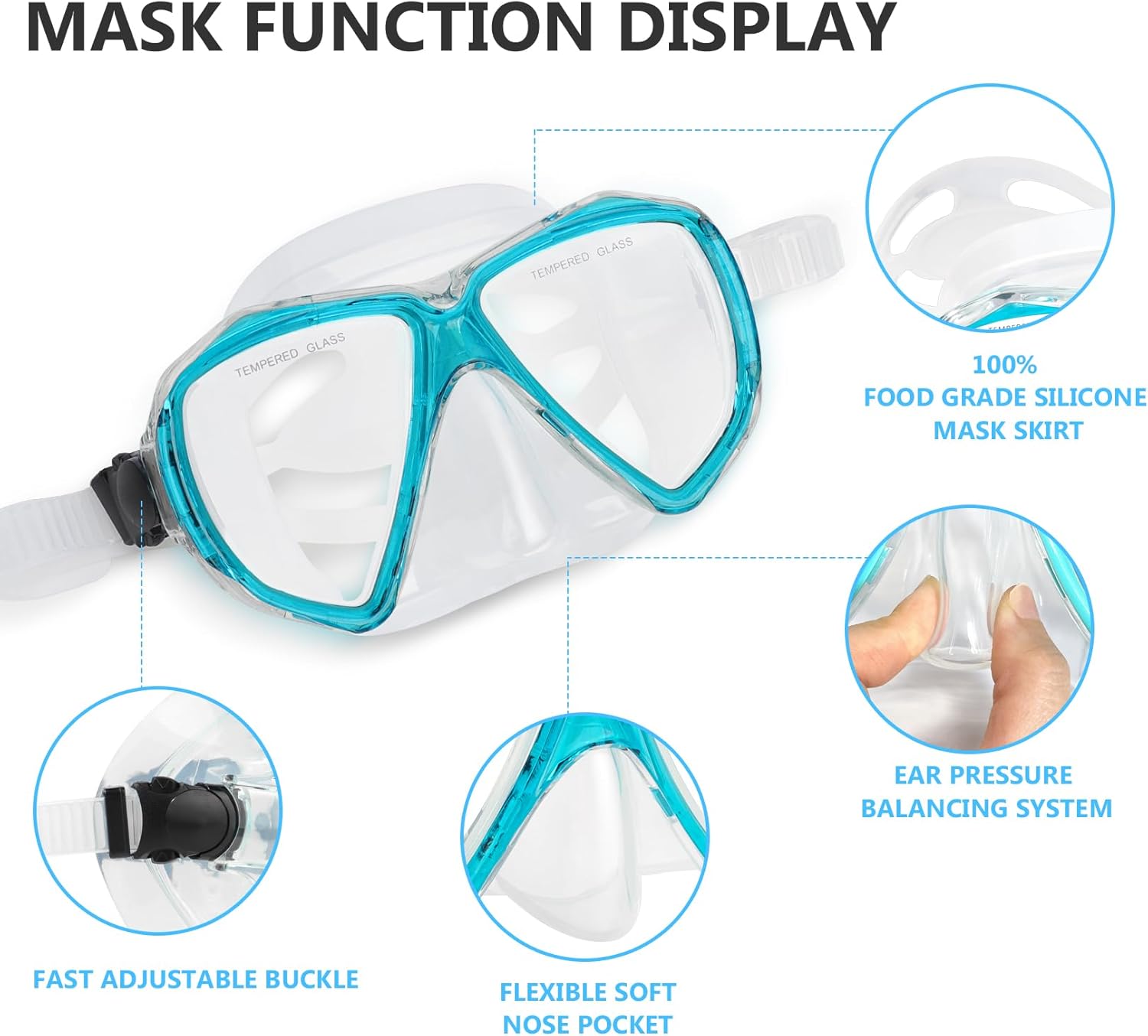 Adult Snorkel Set, Professional Snorkeling Gear Panoramic Anti-Fog Diving Goggles and Dry Snorkel Tempered Glass Scuba Mask for Diving, Snorkeling and Swimming - Image 4