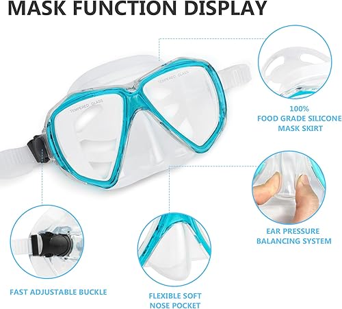 Miniatura 4 de Adult Snorkel Set, Professional Snorkeling Gear Panoramic Anti-Fog Diving Goggles and Dry Snorkel Tempered Glass Scuba Mask for Diving, Snorkeling