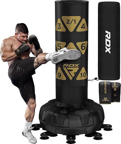Miniatura 14 de RDX Saco de boxeo independiente XXL de 330 libras con funda y guantes – Juego de sacos de boxeo de pedestal pesado para adultos de 72 pulgadas – 17