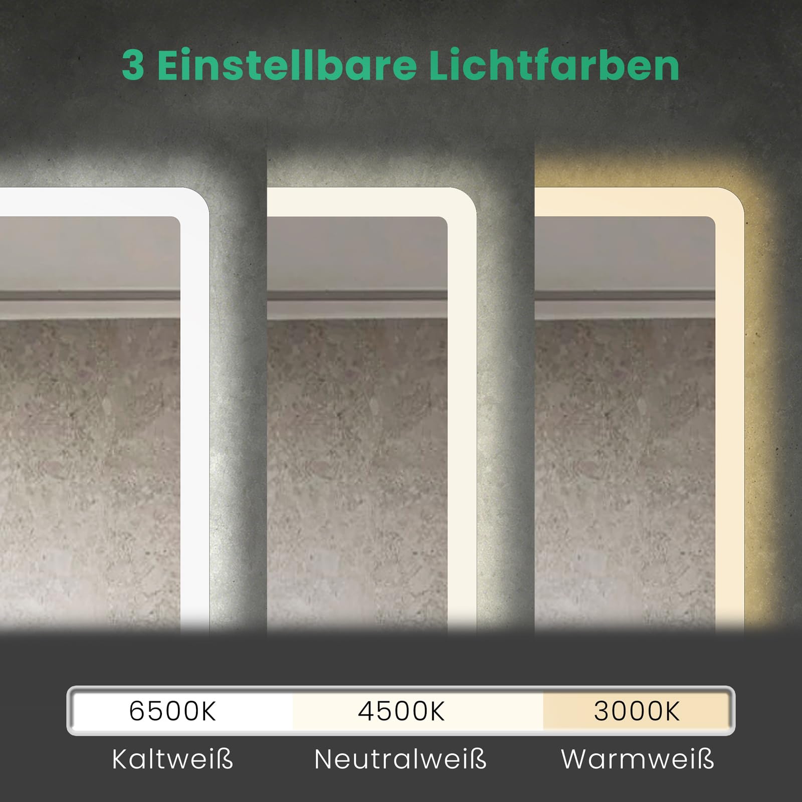 Cozynest Badezimmerspiegel mit Beleuchtung 80x60cm Rechteckig Badspiegel LED Spiegel Badezimmer Wandspiegel Touchschalter mit 3 Lichtfarben Dimmbar,Speicherfunktion, IP44 Wasserdicht,Energiesparend