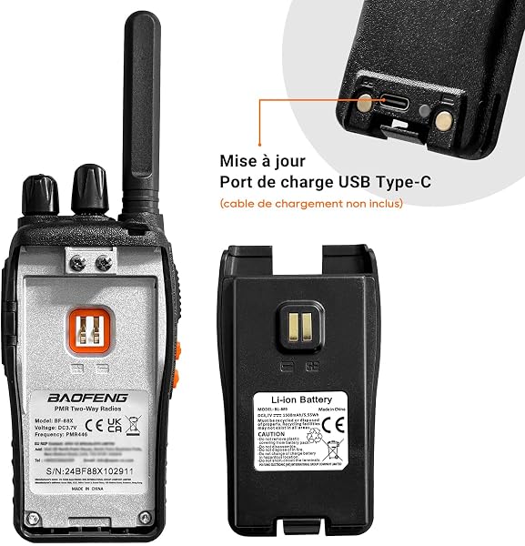 Suoyee BF-88X Talkie Walkie Professionnel, Radio bidirectionnelle 16 canaux à Longue portée avec Chargeur USB, Oreillettes, idéal pour Le Jeu des Enfants et Le Travail des Adultes (Noir, 1 Paire) - 5