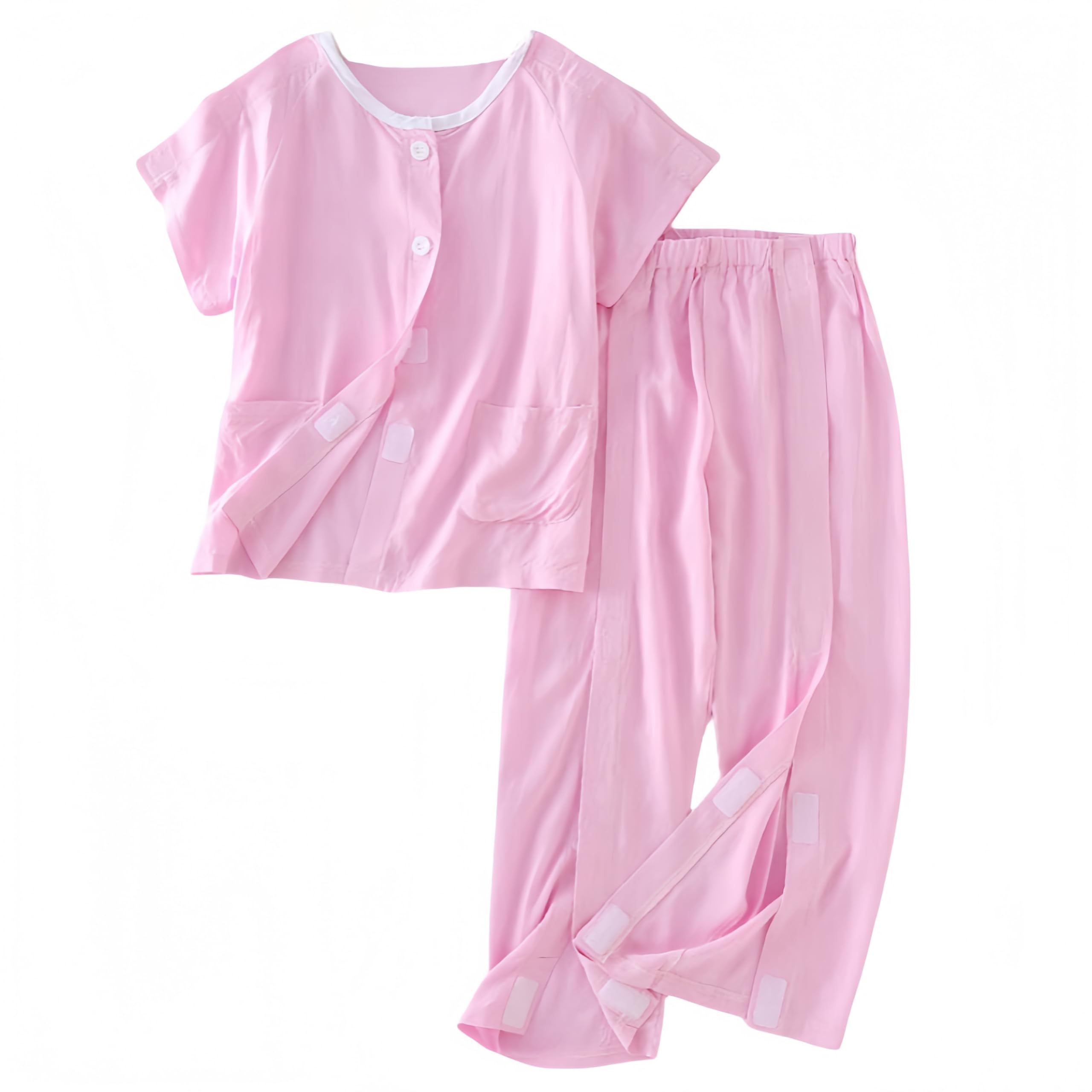 WEEOATAR Hospital Gown Disability Aids for Kid Post Surgery Clothing, Full Open, Easy to Wear with Magic Stickers, Incontinence Clothing for Boys and Girls (Pink, 150cm/59.0in)