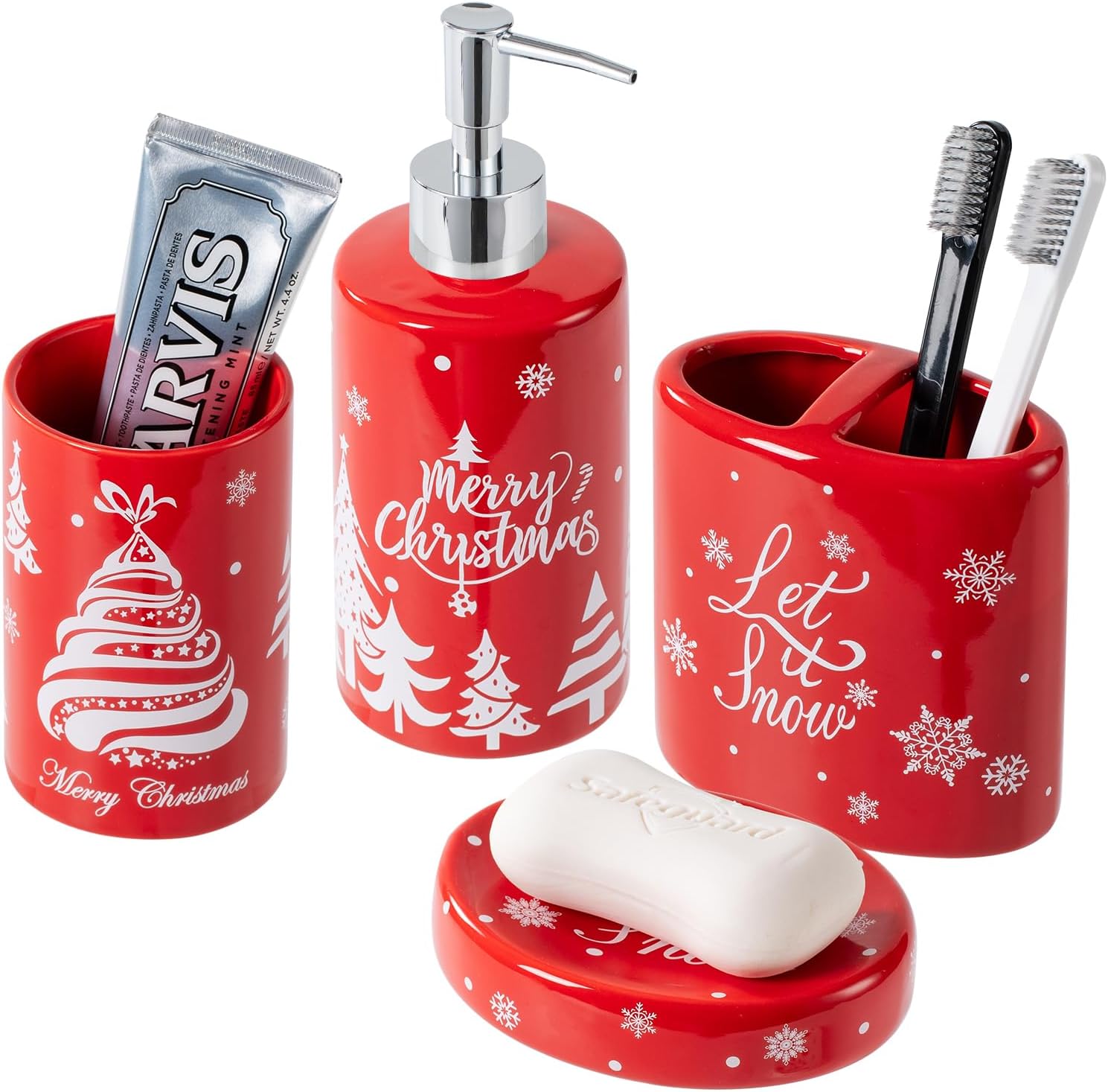 Christmas Bathroom Accessories Set, 4Piece Ceramic