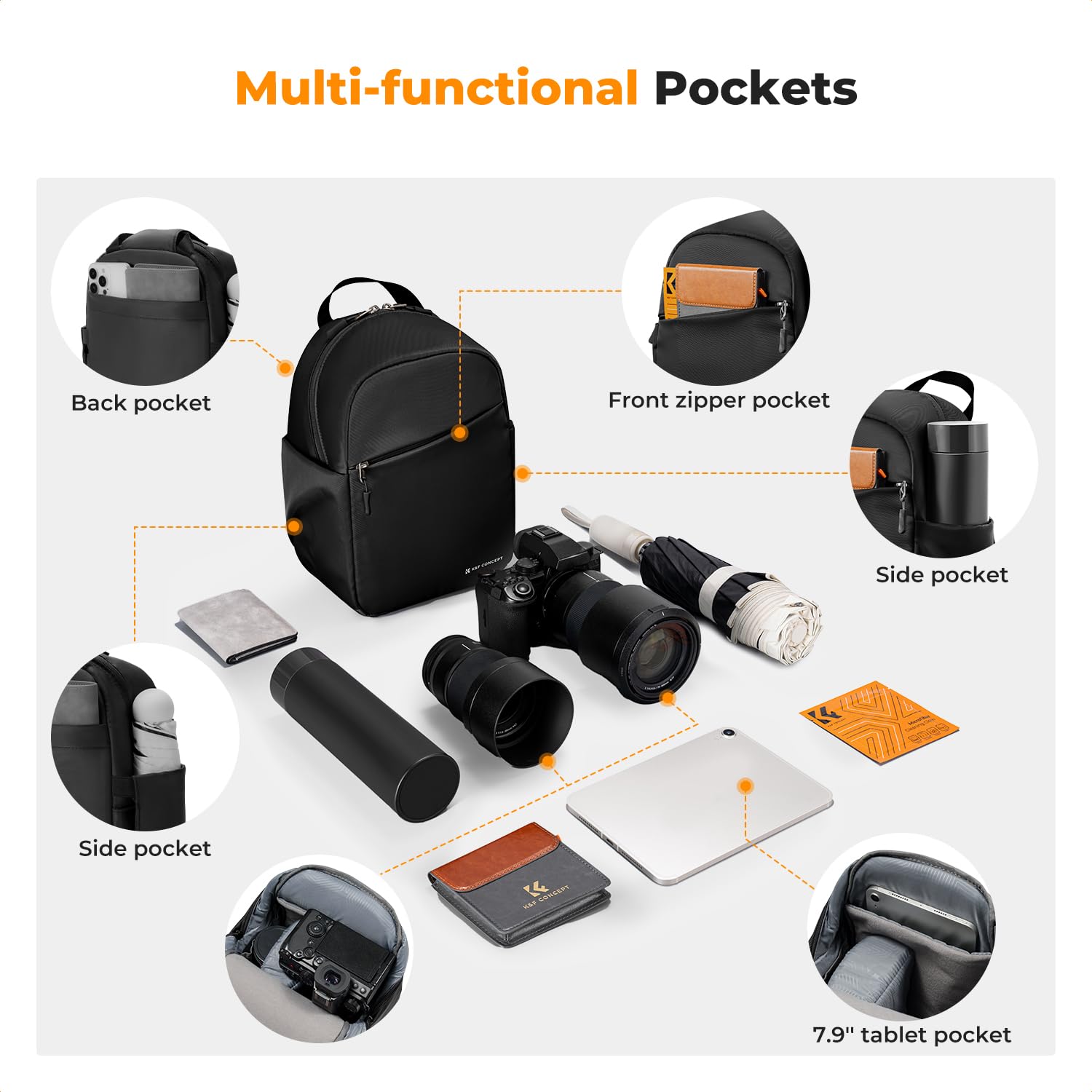K&F CONCEPT Borsa Fotografica, Zaino compatto di piccole Custodia per Macchine fotografica Reflex Compatta Videocamera impermeabile con tracolla regolabile e allargabile