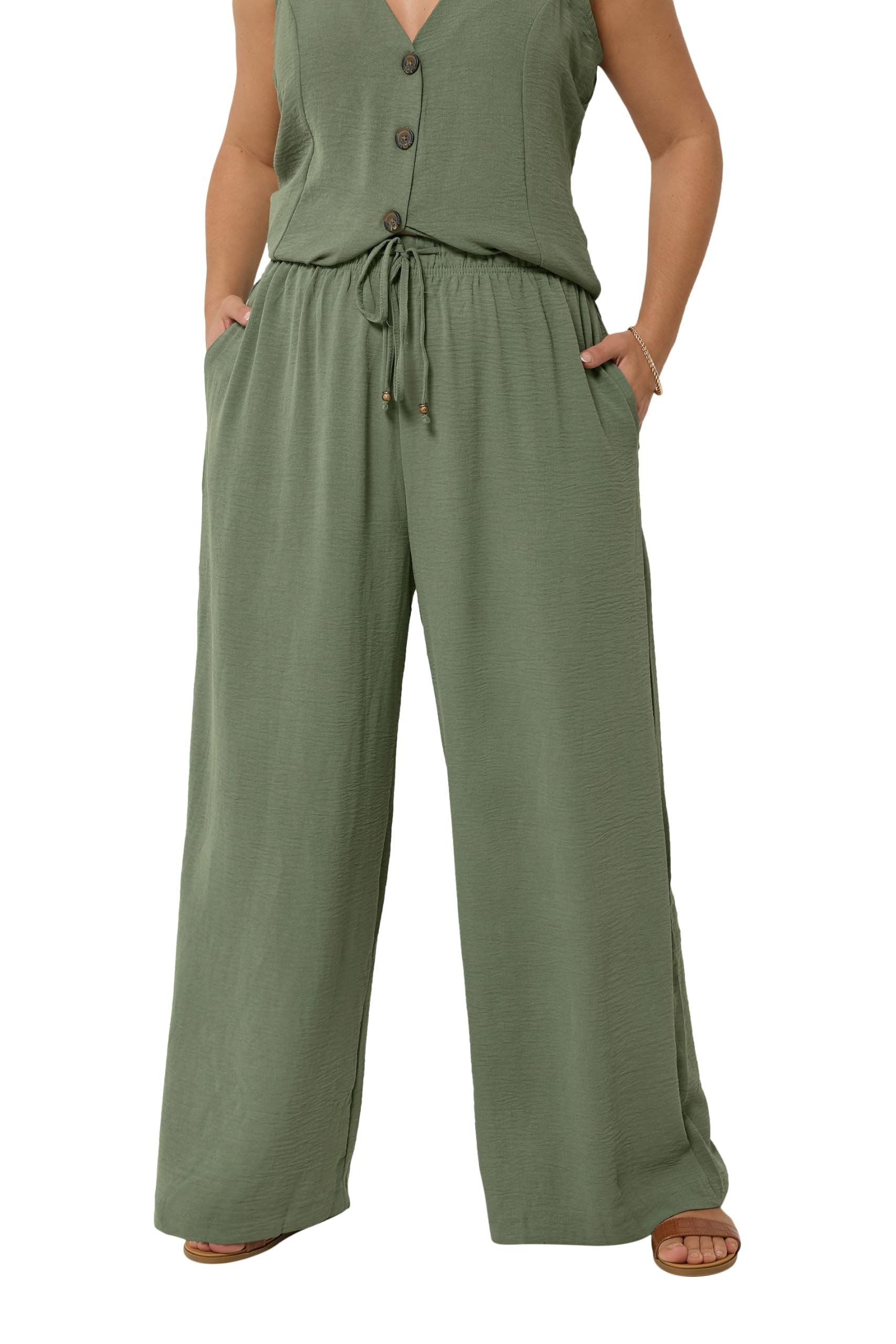 Yours Curve Khaki Twill Wide Leg Trousers - Women's - Plus Size Curve