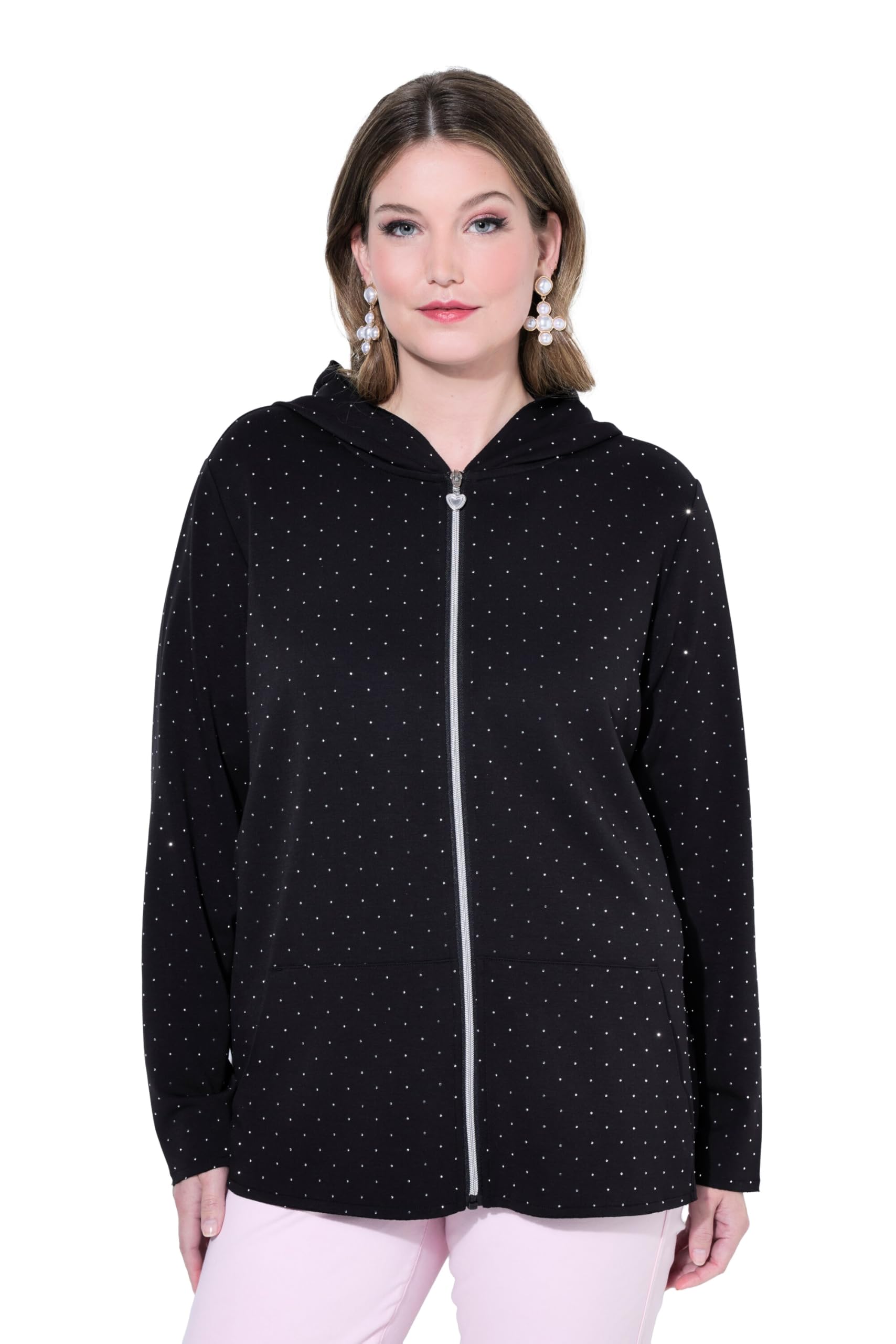 MIAMODA Damen große Größen Übergrößen Plus Size Sweatjacke, Loose Fit, Kapuze, Zipper 848847