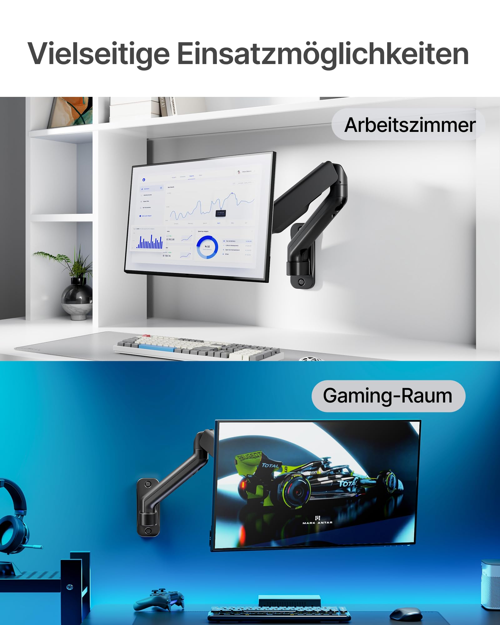 monTEK Monitor Wandhalterung für 17-32 Zoll LED/LCD Bildschirm bis 9 kg, Schwenkbare und Neigbare Monitor Arm, Monitor Halterung mit Höhenverstellbar, VESA 75/100