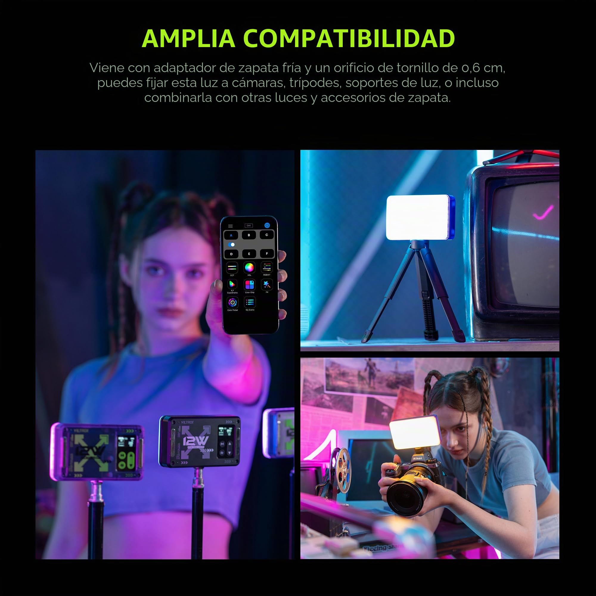 VILTROX Luz de video LED RGB magnética con control de aplicación/soportes de garra fría/CRI 97+/2500K-8500/4000 mAh/26 escenas de luz para fotografía, vlogs, iluminación selfie