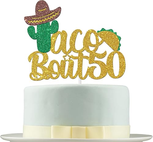Deloklte Taco Bout 50-G - Decoración para pastel de 50 años, temática de fiesta mexicana, decoración de fiesta de cumpleaños número 50 y fabulosa,