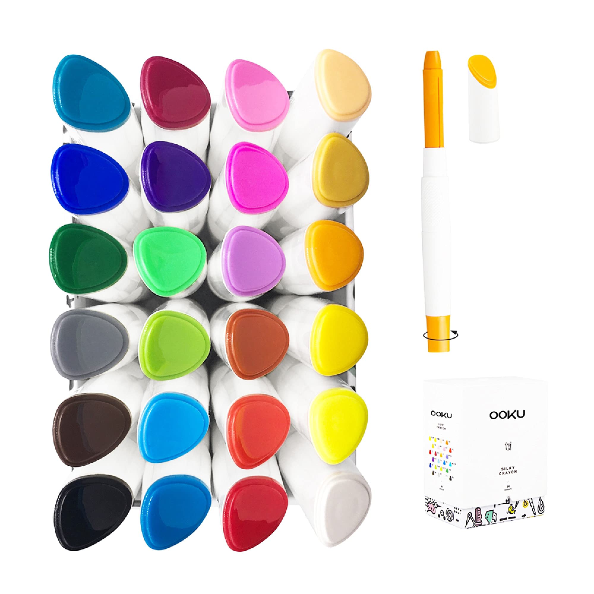 OOKU Washable & Twistable & Watercolor Crayons - 24 Count Bath Crayons for Kids Ages 4-8 - Non-Toxic & Mess Free Gel Crayons | Oil Pastels Crayon Makers School Supplies