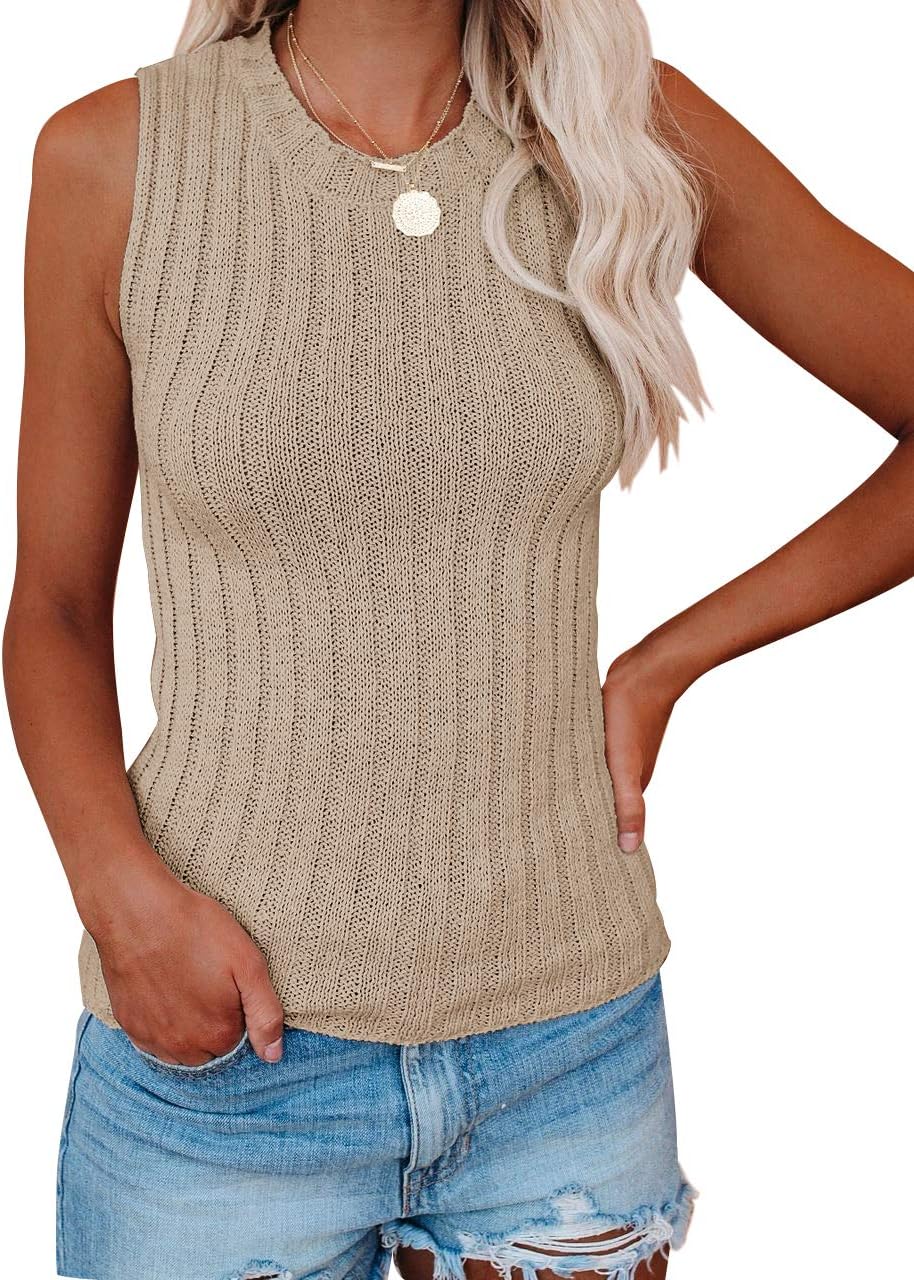 Tutorutor Womens Sleeveless High Neck Cami Tank Tops Summer Fall Loose Knitted Halter Sweater Vest